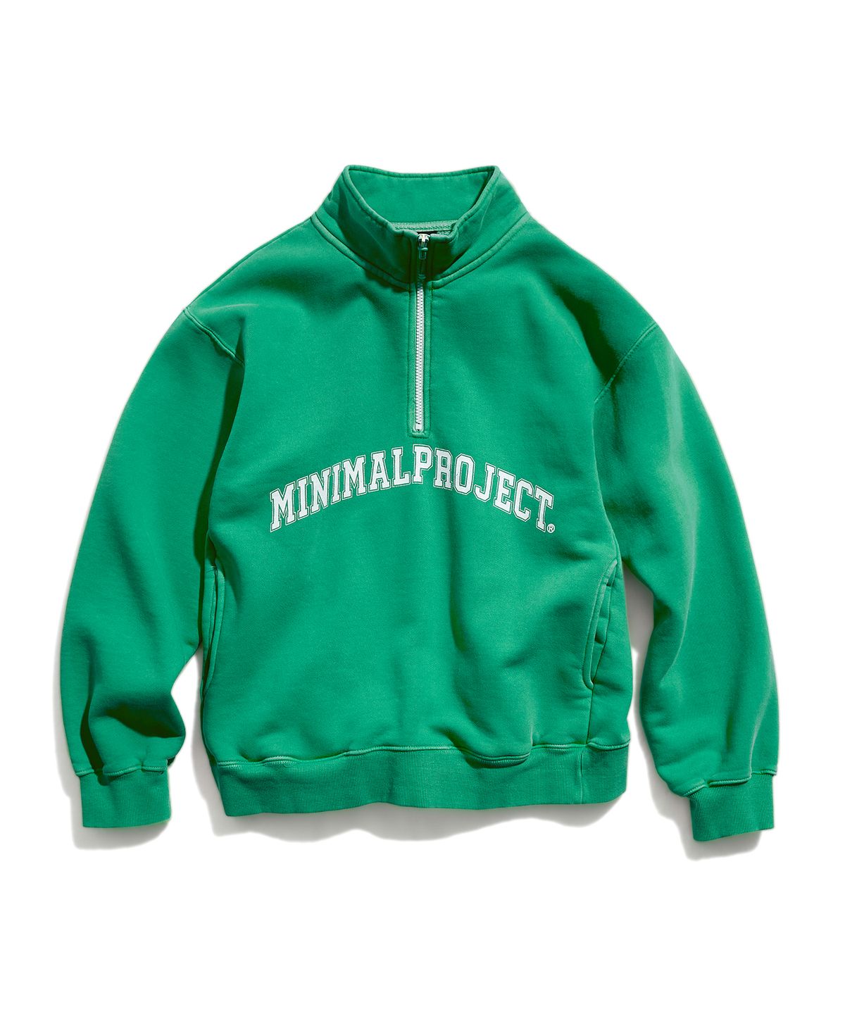 미니멀프로젝트(MINIMALPROJECT) 로우 헤비웨이트 피그먼트 기모 릴렉스 핏 하프집업 맨투맨 티셔츠 MZT709 [GREEN]