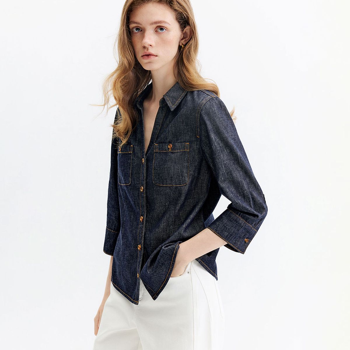 웬스데이딜라잇(WEDNESDAY DELIGHT) WD_Vintage lapel cinching denim shirt