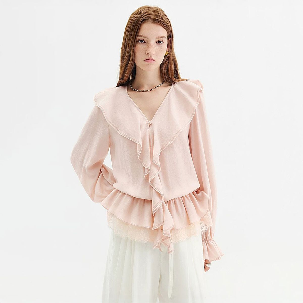 웬스데이딜라잇(WEDNESDAY DELIGHT) WD_V-neck ruffled waist top_2color