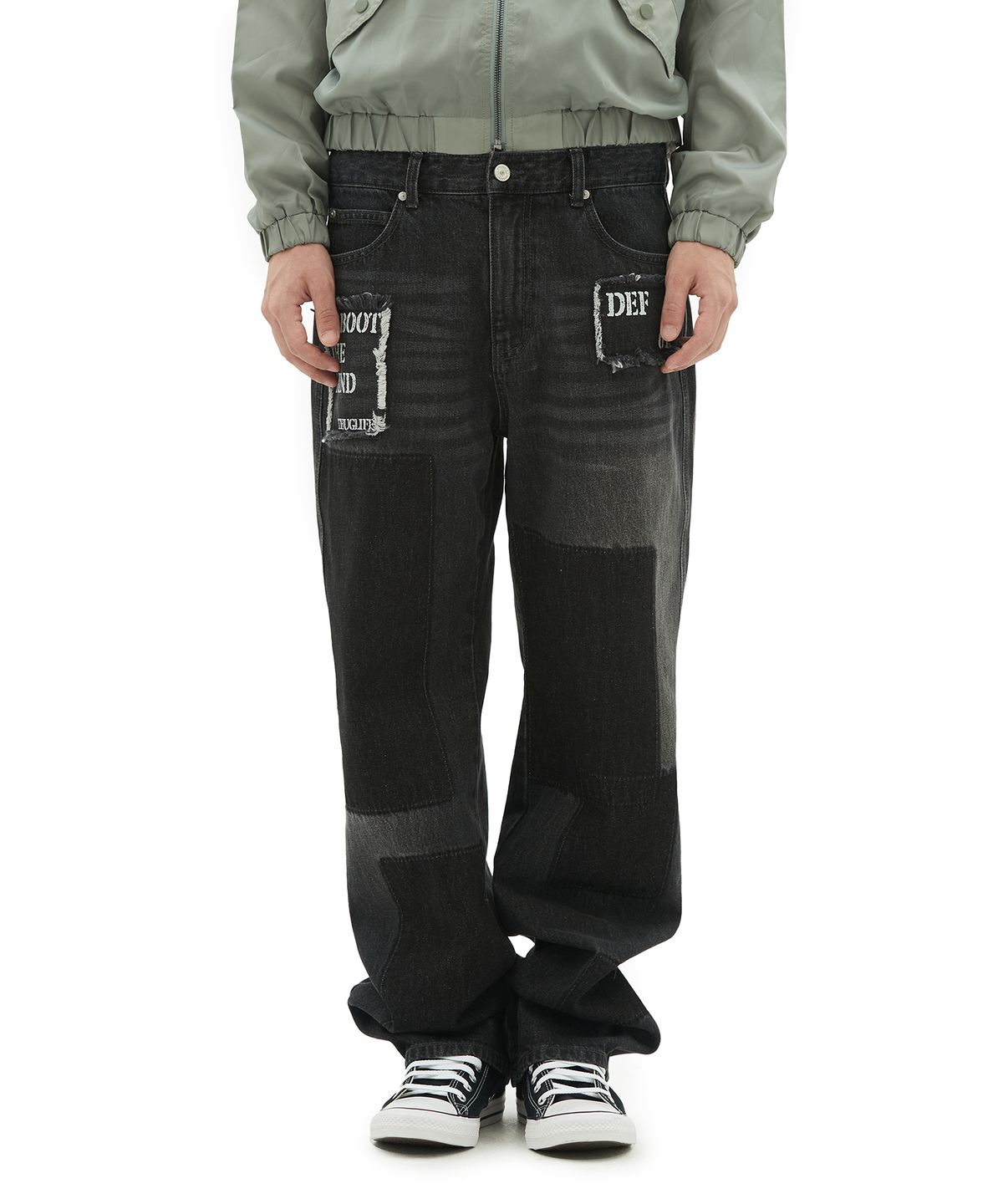 데프가먼츠(DEFGARMENTS) (DEFG X 홍또기) PATCH WASHED DENIM PANTS [BLACK]
