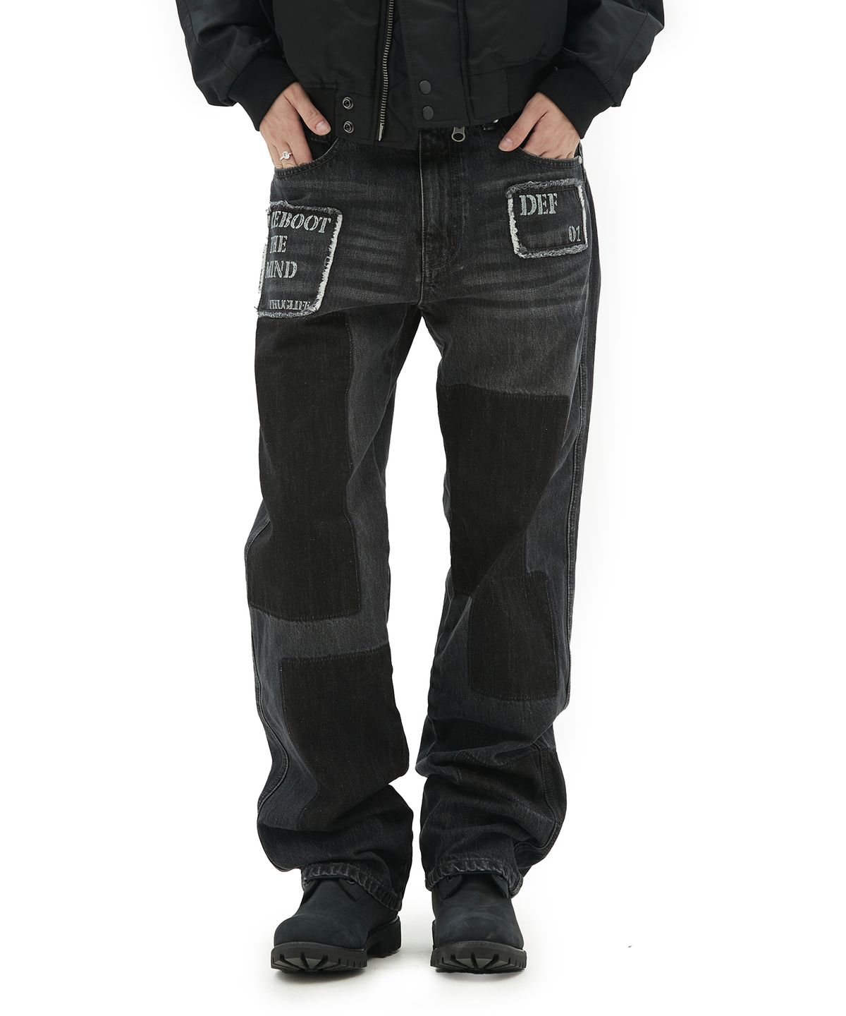 데프가먼츠(DEFGARMENTS) (DEFG X 홍또기) PATCH WASHED DENIM PANTS [BLACK]