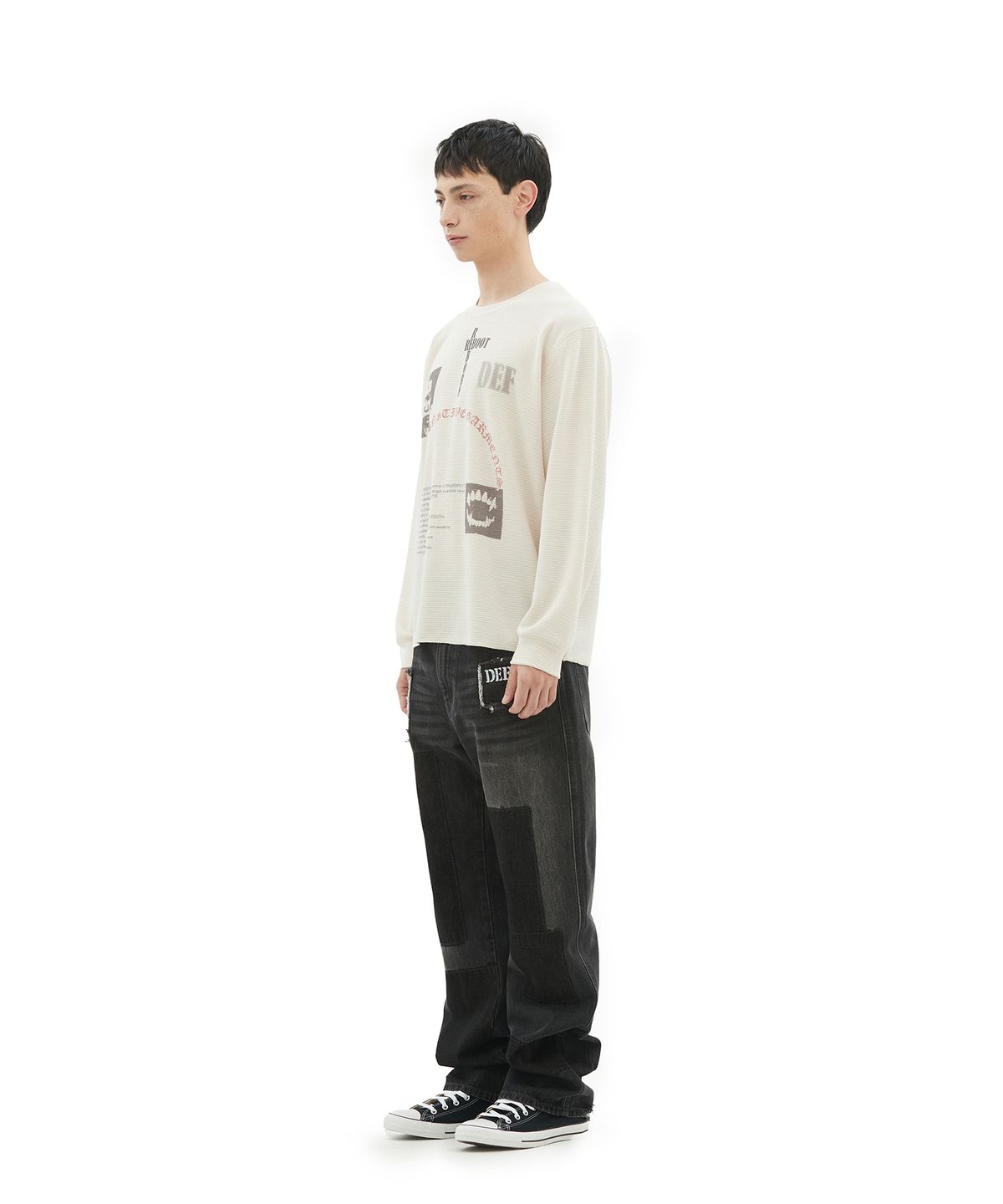 데프가먼츠(DEFGARMENTS) (DEFG X 홍또기) PATCH WASHED DENIM PANTS [BLACK]