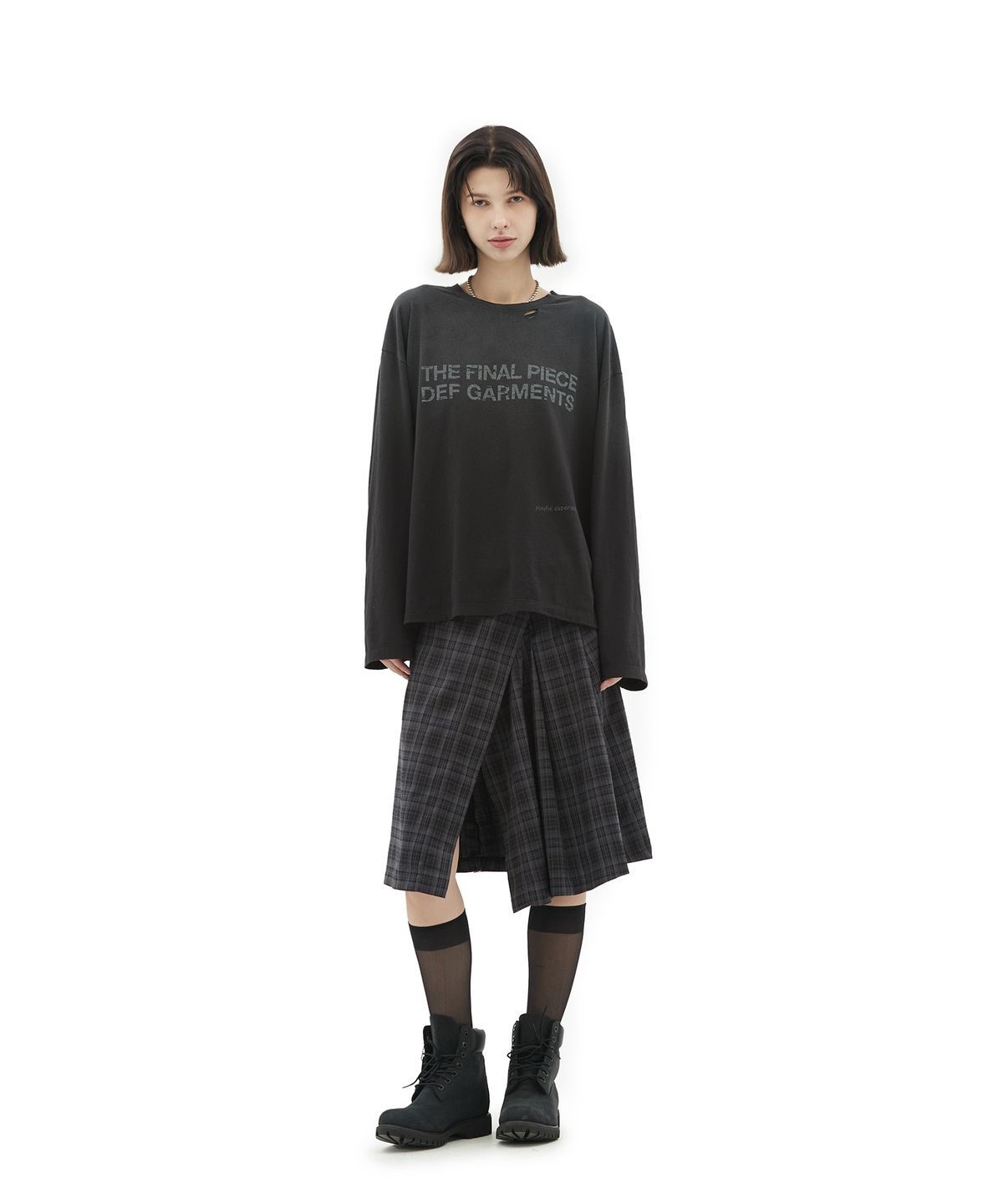 데프가먼츠(DEFGARMENTS) CHECK PLEATED WRAP SKIRT [2COLOR]