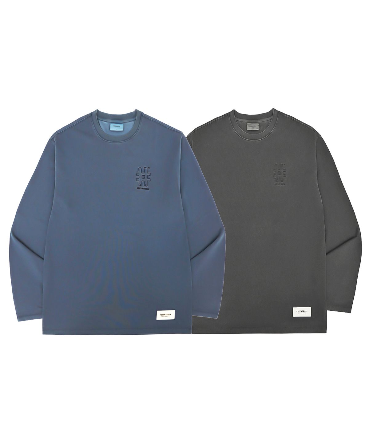빈트릴(BEENTRILL) 아플리케 해시태그 피그먼트 롱슬리브(차콜)