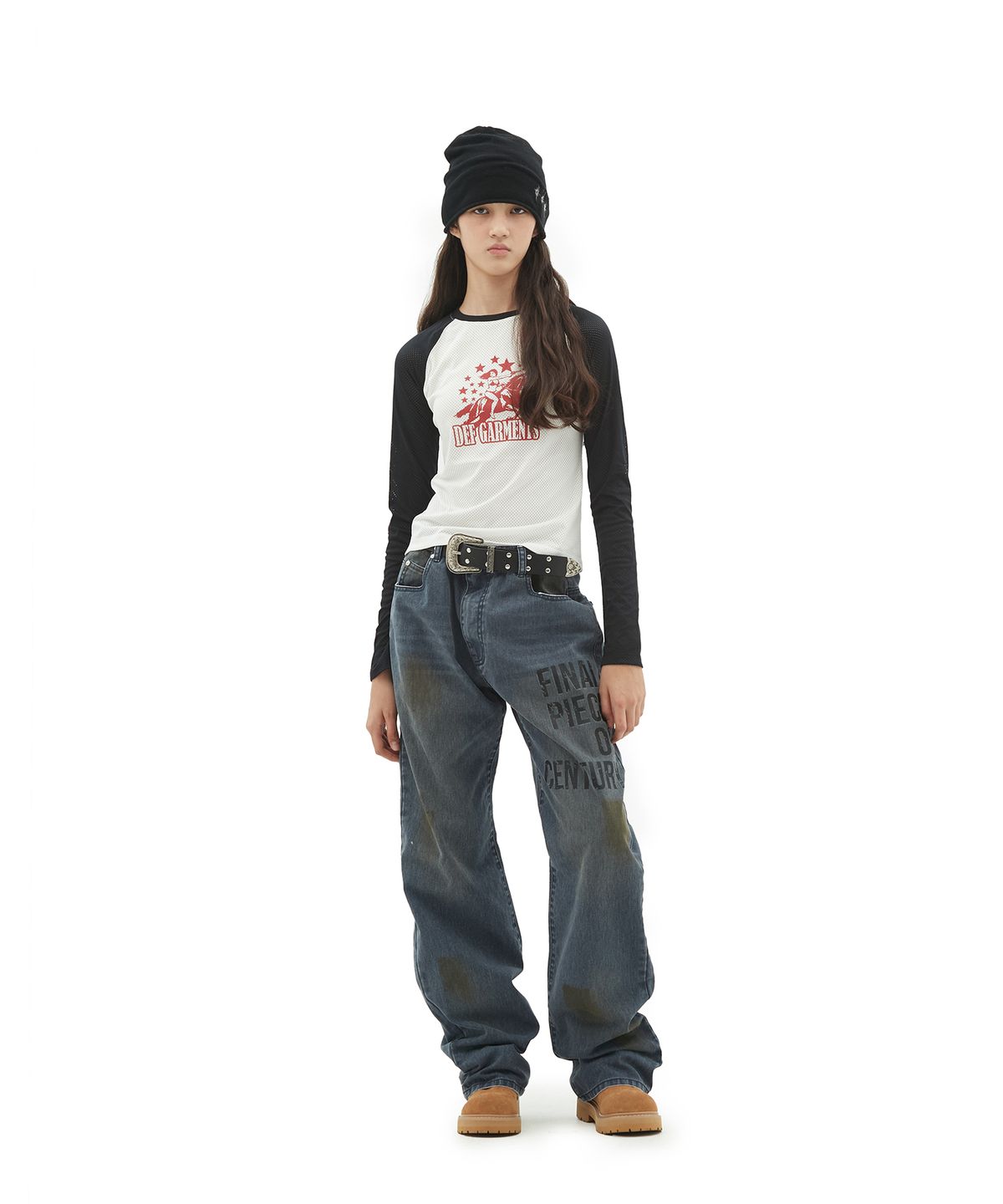 데프가먼츠(DEFGARMENTS) COWGIRL RAGLAN MESH TOP [OFF-WHITE]