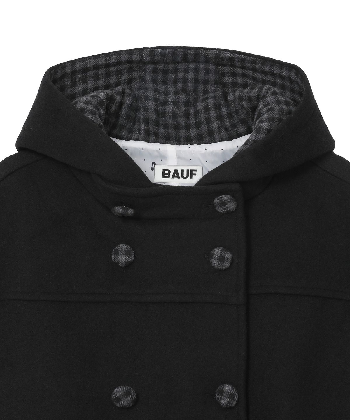 바우프(BAUF) 체크 더블 버튼 하프 코트 [블랙]