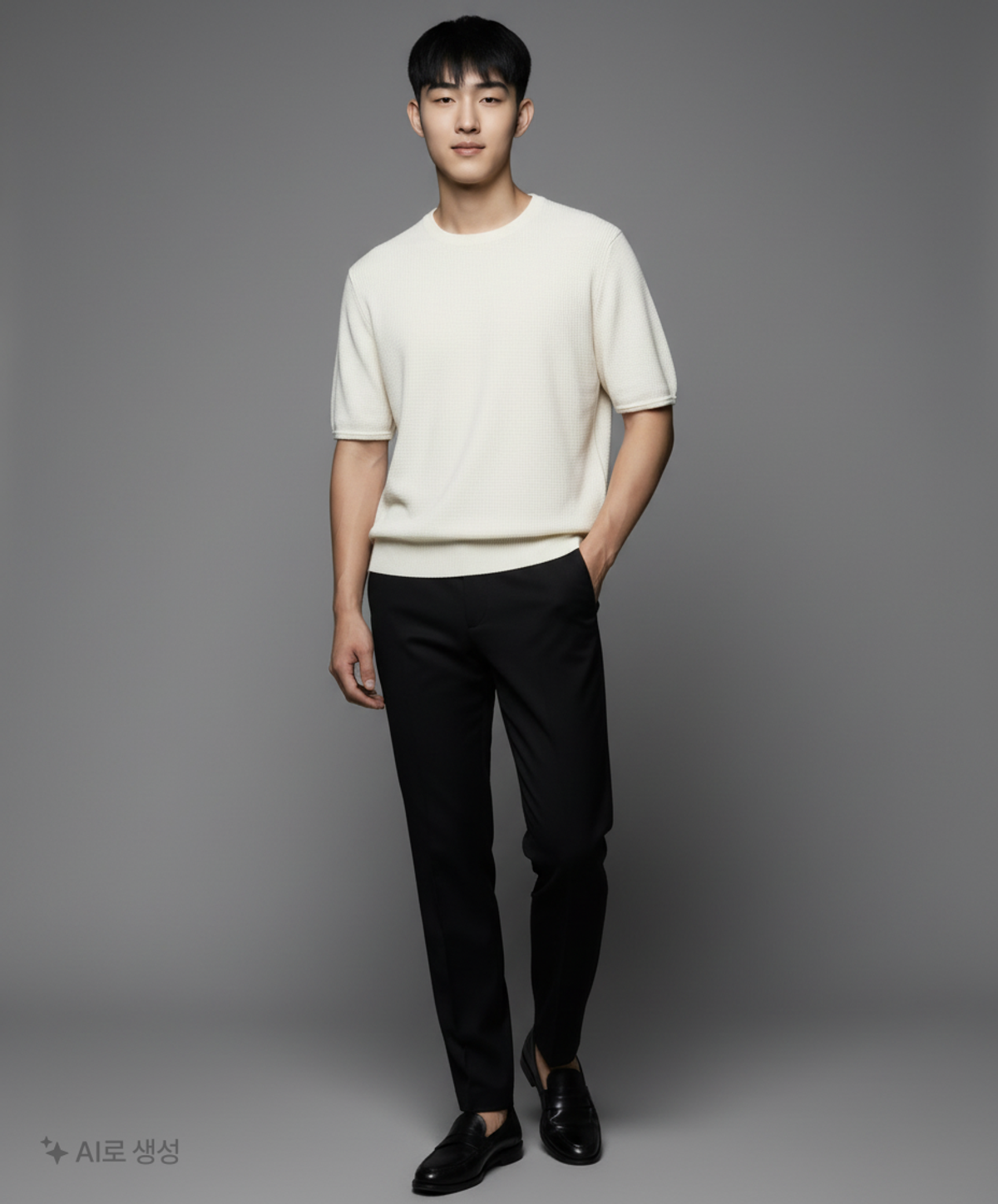 미나브(MINAV) 코튼모달 미니멀 와플 하프니트 [아이보리] XXL