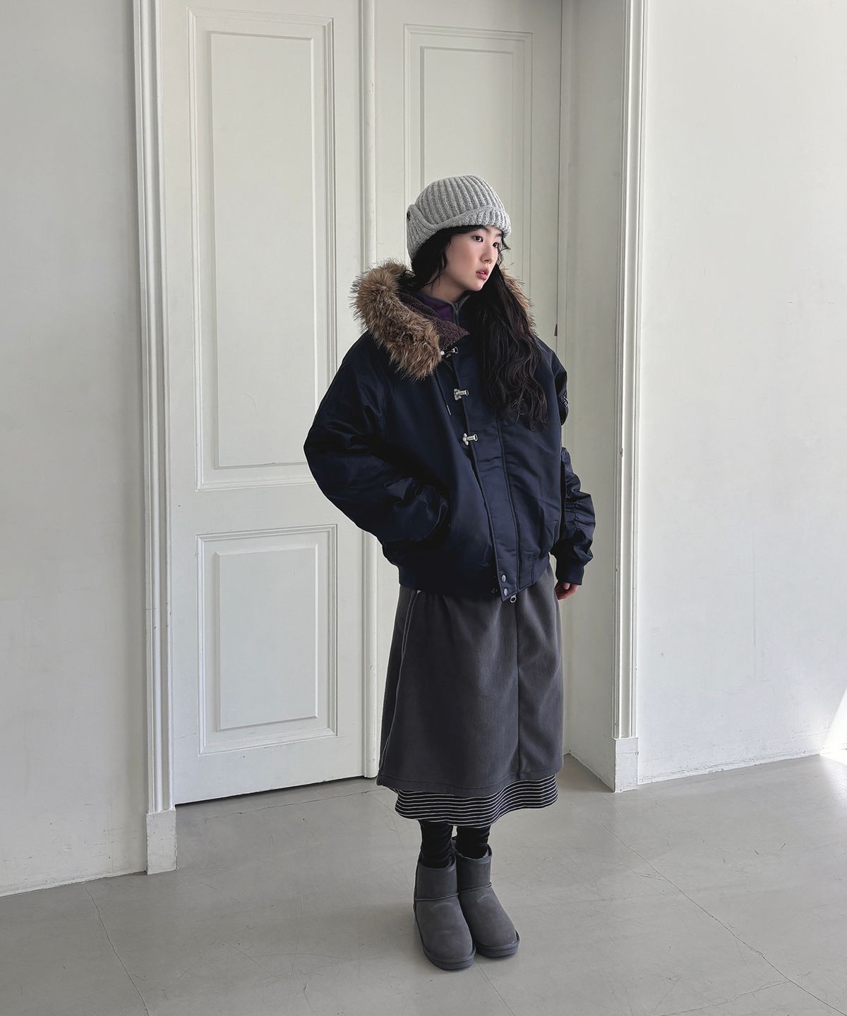 데프가먼츠(DEFGARMENTS) MA-1 HOOK FUR JACKET [NAVY]