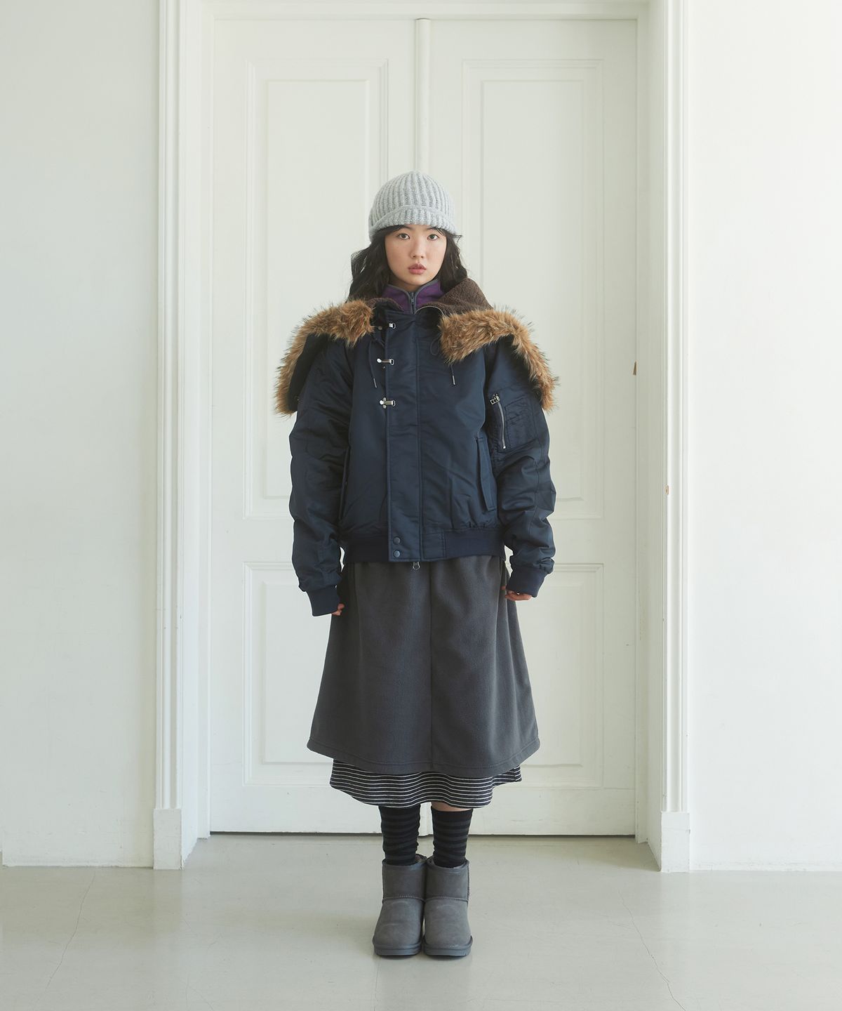 데프가먼츠(DEFGARMENTS) MA-1 HOOK FUR JACKET [NAVY]
