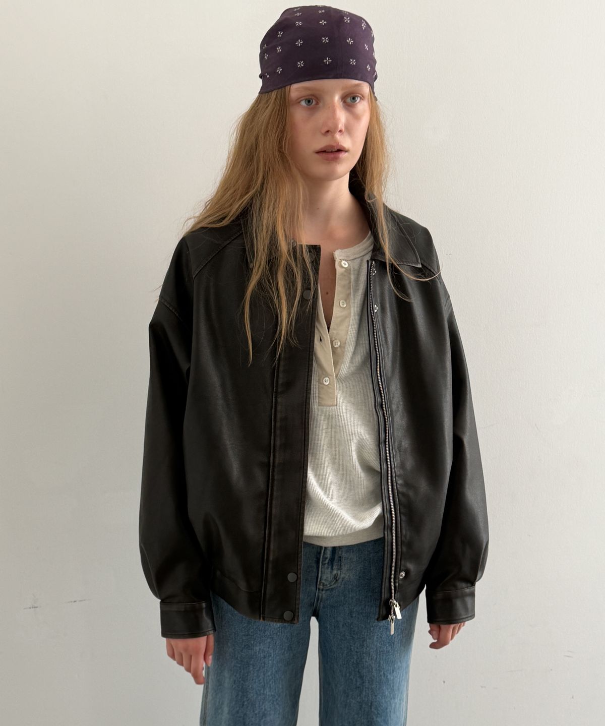 토아베(TOAVE) Garment Washed Leather Jacket (Dark brown)