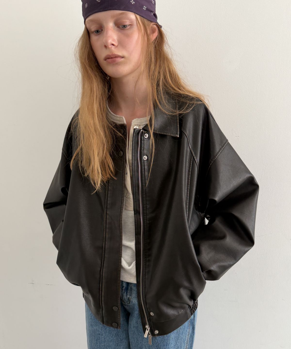 토아베(TOAVE) Garment Washed Leather Jacket (Dark brown)