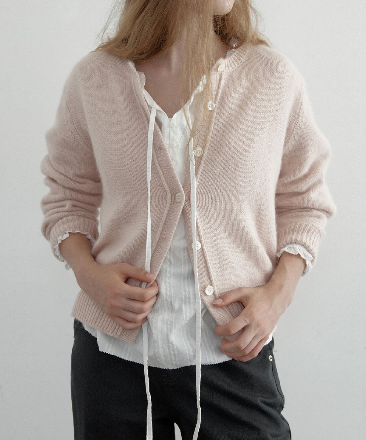 토아베(TOAVE) Baby Alpaca Round Neck Cardigan (Light pink)