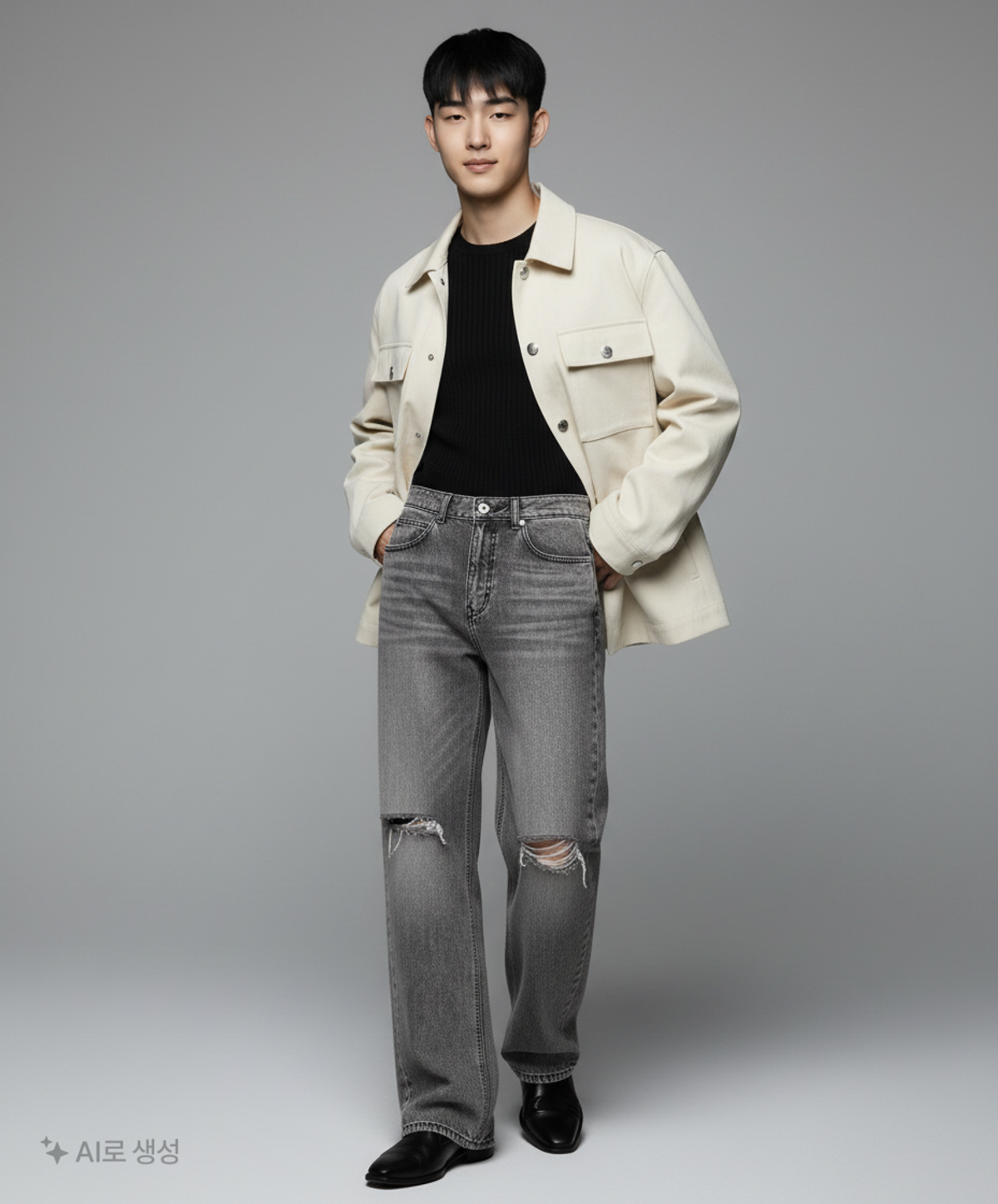 페이탈리즘(FATALISM) #0268 BLACK STONE WASHED WIDE FIT 46