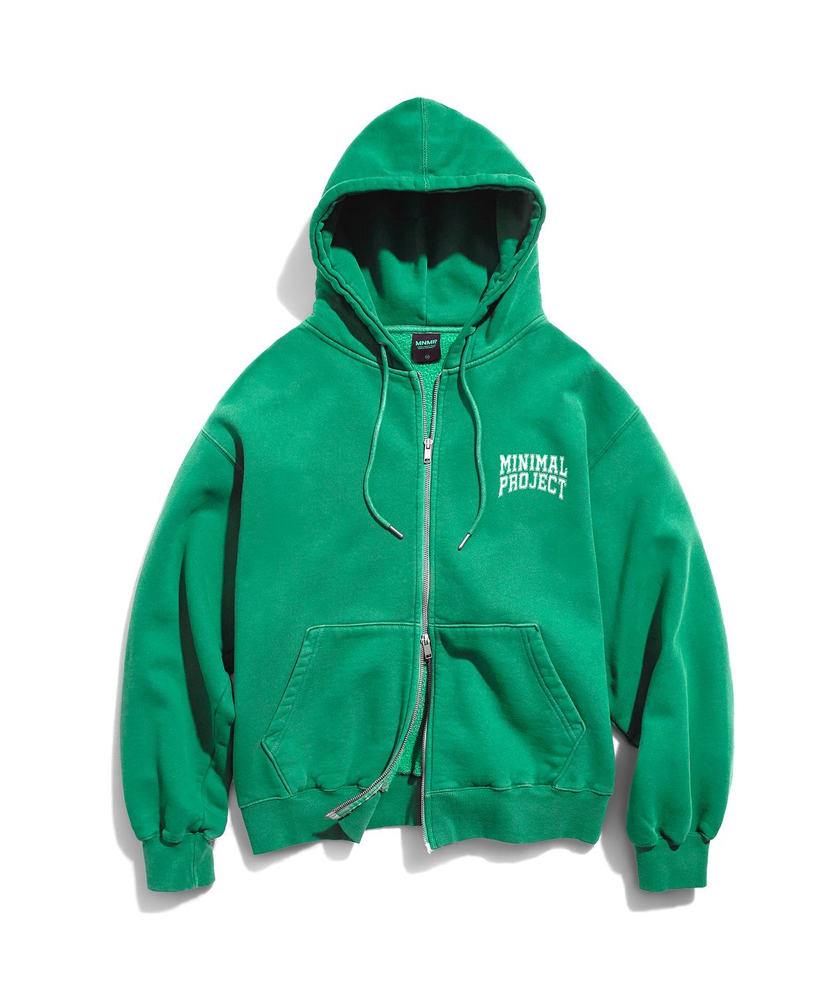 미니멀프로젝트(MINIMALPROJECT) 로우 투웨이 헤비웨이트 피그먼트 기모 릴렉스 핏 후드집업 MZT119 [GREEN]