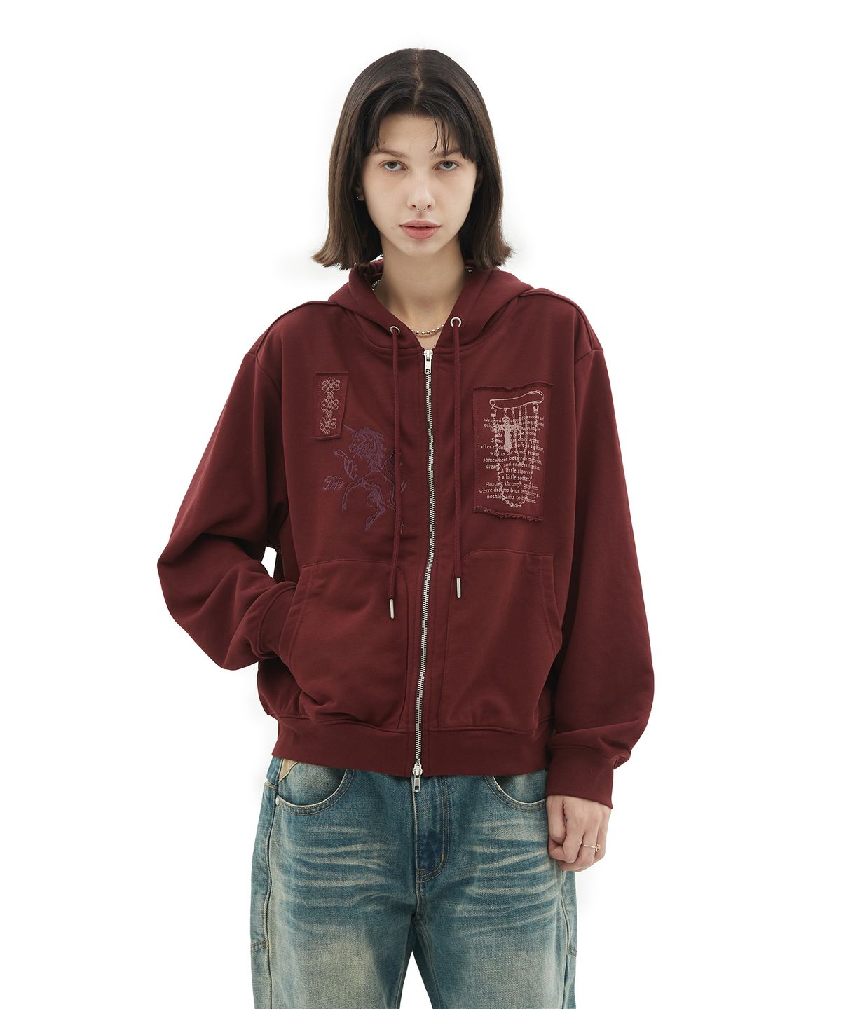 데프가먼츠(DEFGARMENTS) PATCH GRAPHIC HOOD ZIP-UP [2COLOR]