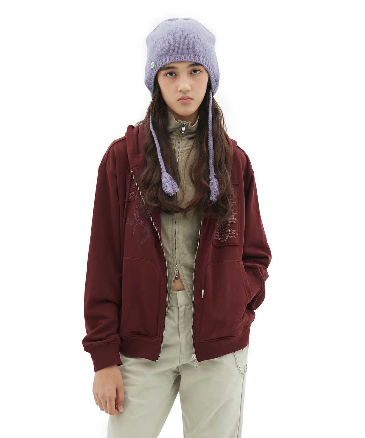 데프가먼츠(DEFGARMENTS) PATCH GRAPHIC HOOD ZIP-UP [2COLOR]