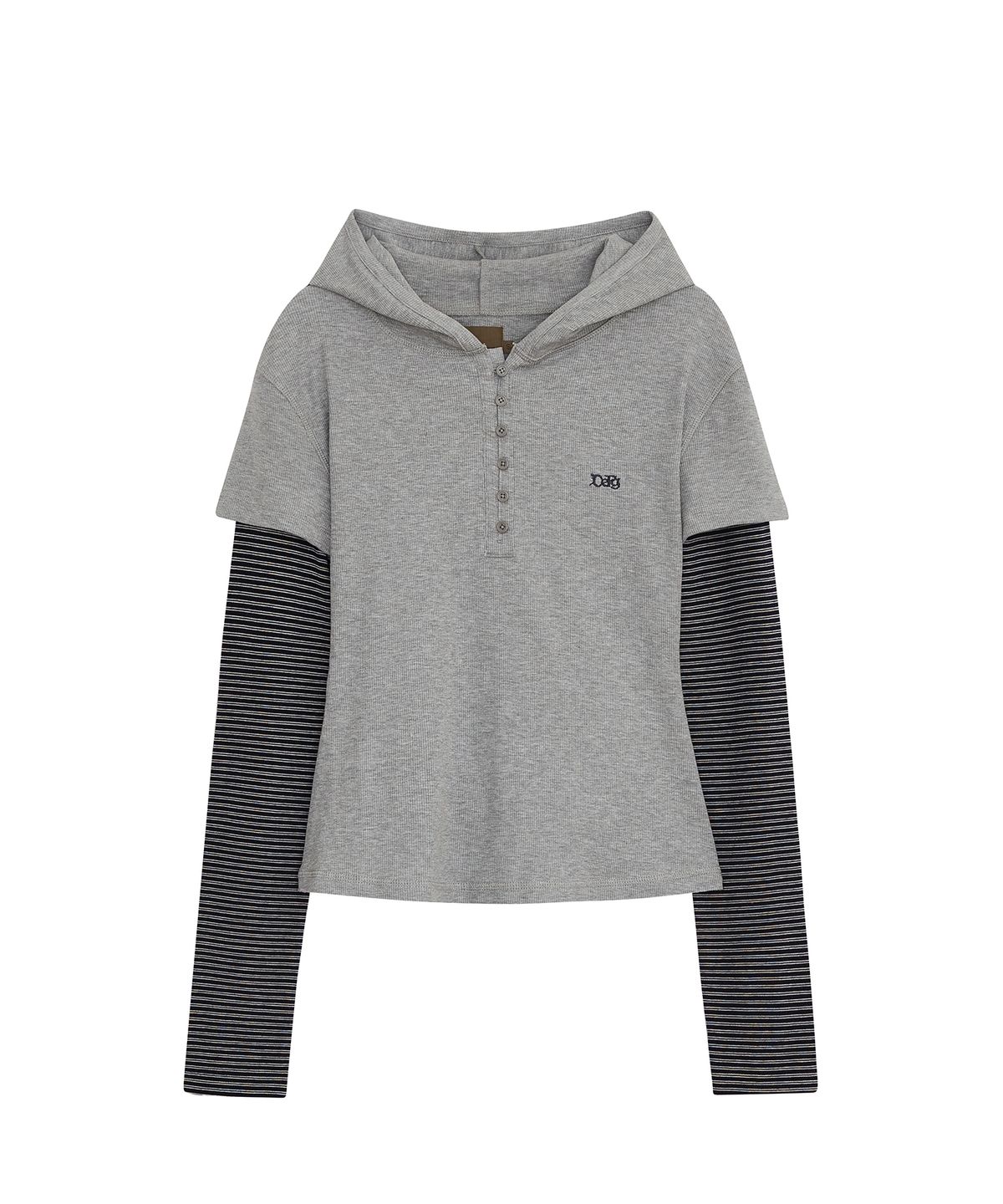 데프가먼츠(DEFGARMENTS) HENLEY NECK LAYERED HOODIE [2COLOR]