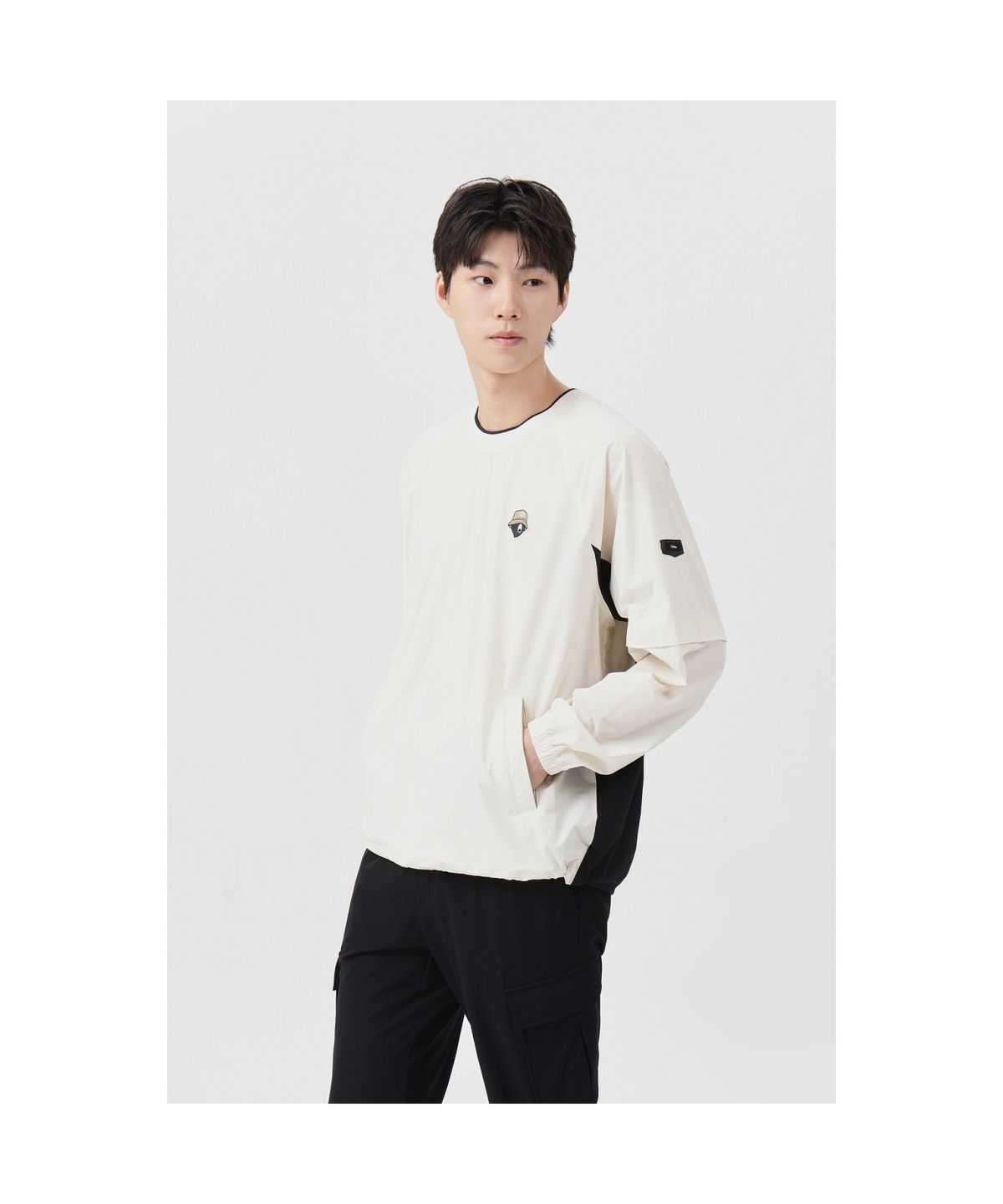 골든베어(GOLDEN BEAR) (남성) Crewneck Mesh Lined Woven Pullover G4TAW26006IVX