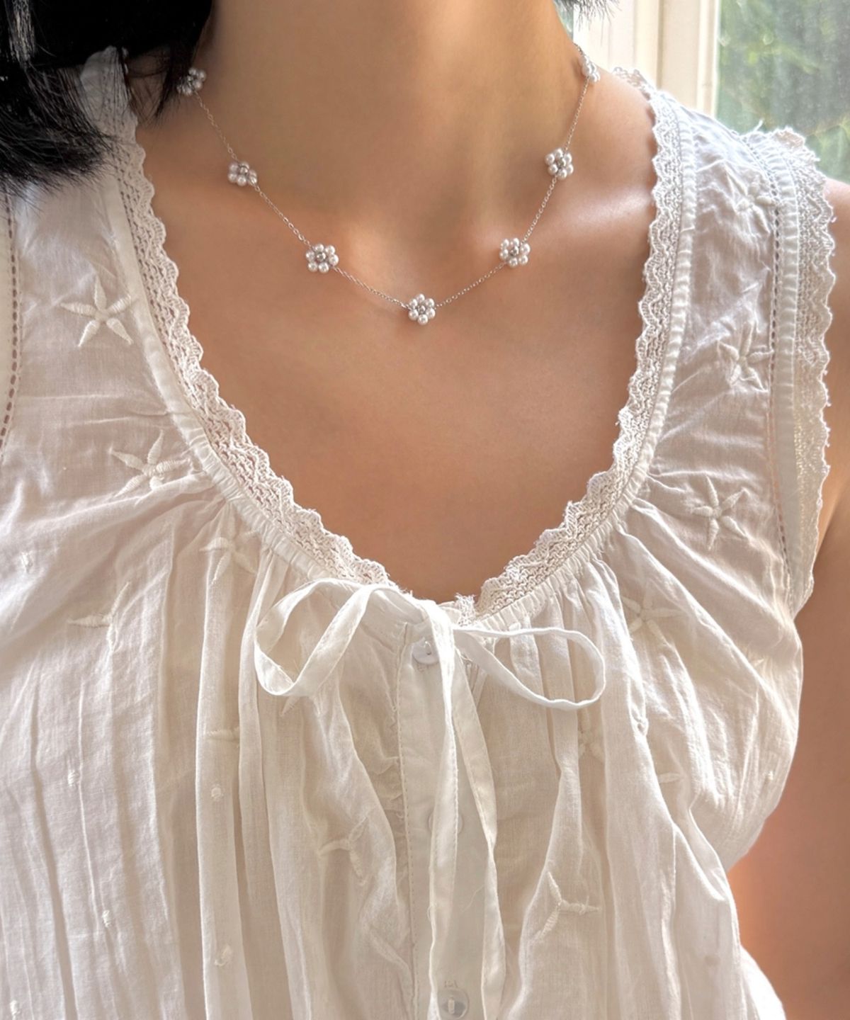 판타스틱 플래닛(FANTASTIC PLANET) mini floral chain necklace (PEARL)