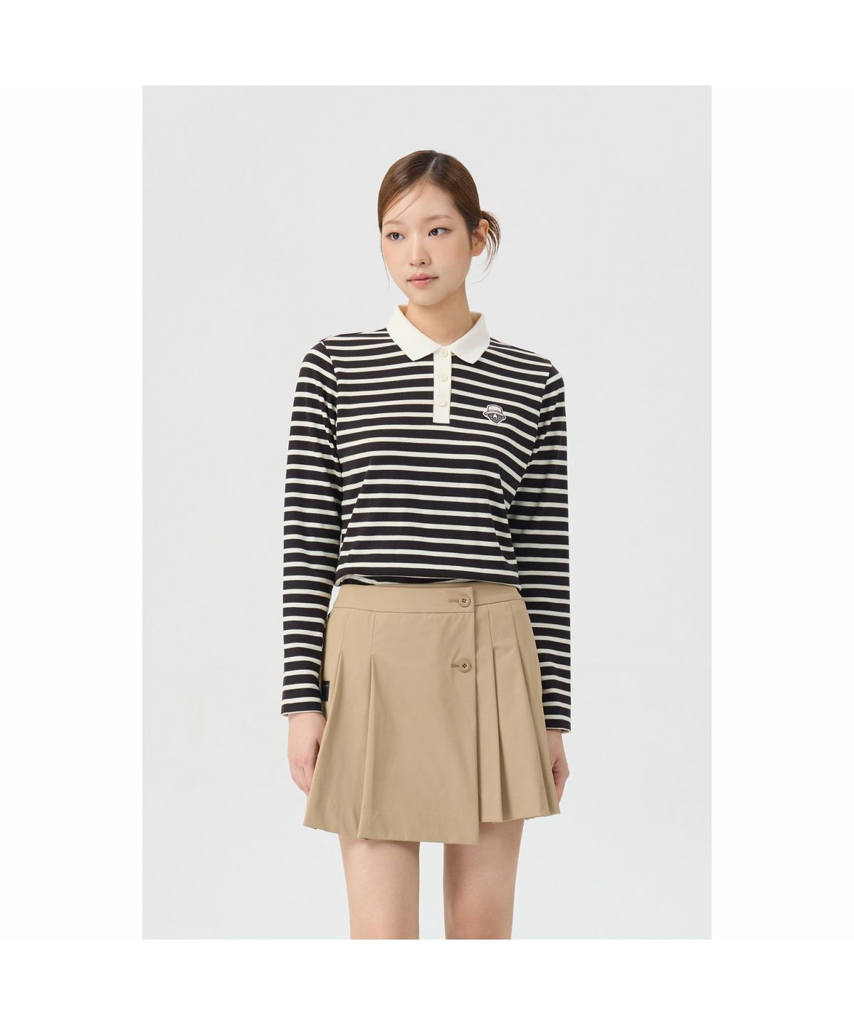 골든베어(GOLDEN BEAR) (여성) Striped Ponte Collar T-shirt G5TAW26007BKX