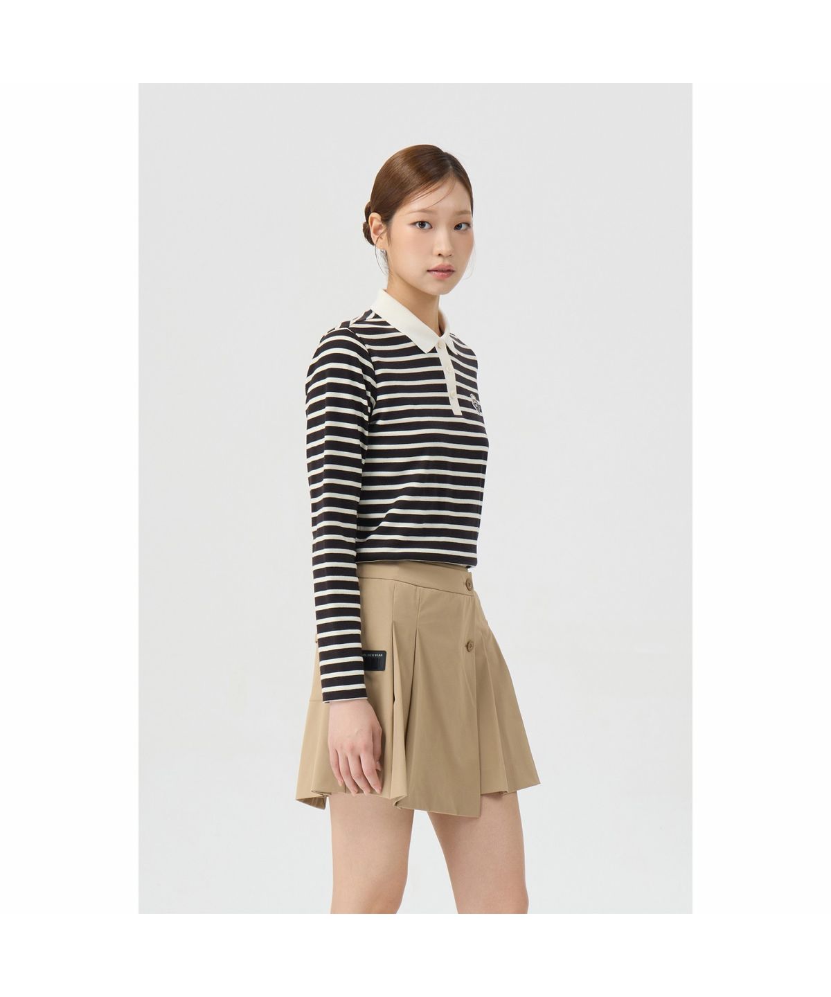 골든베어(GOLDEN BEAR) (여성) Striped Ponte Collar T-shirt G5TAW26007BKX