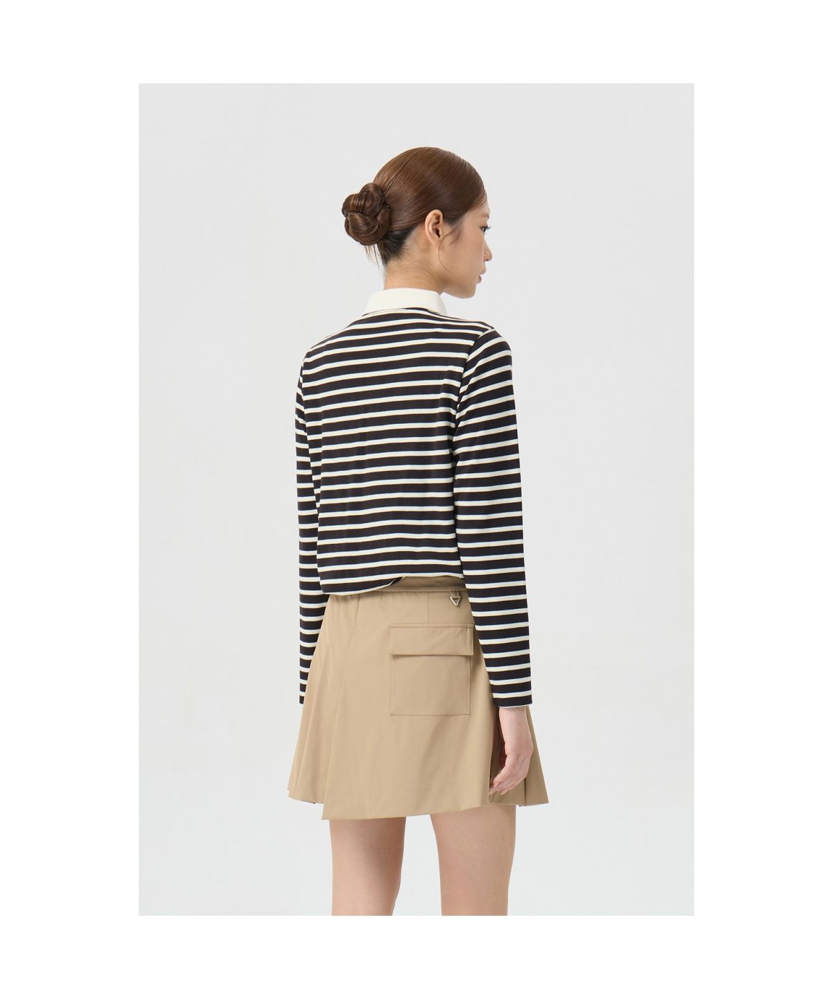 골든베어(GOLDEN BEAR) (여성) Striped Ponte Collar T-shirt G5TAW26007BKX