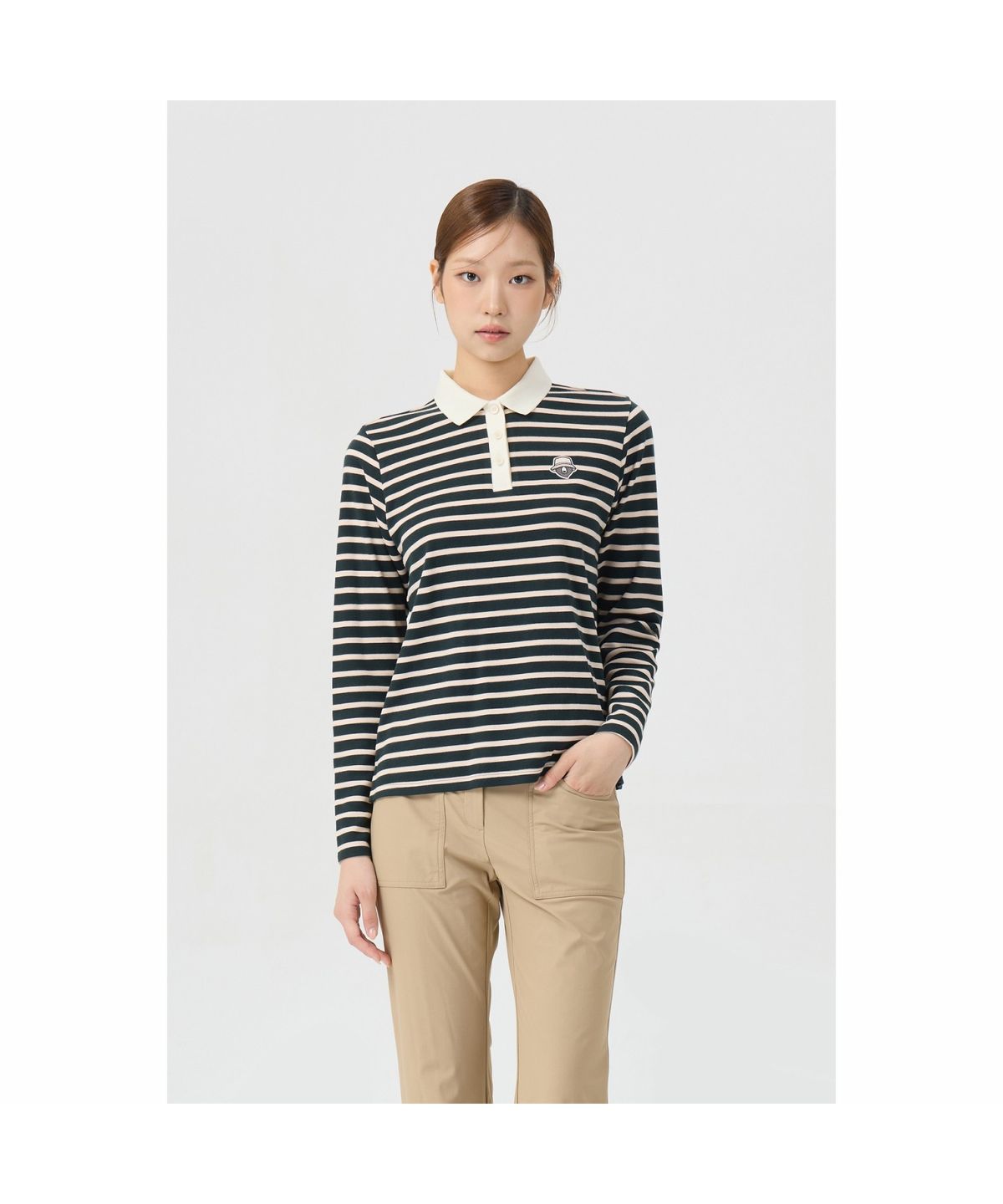 골든베어(GOLDEN BEAR) (여성) Striped Ponte Collar T-shirt G5TAW26007GRX
