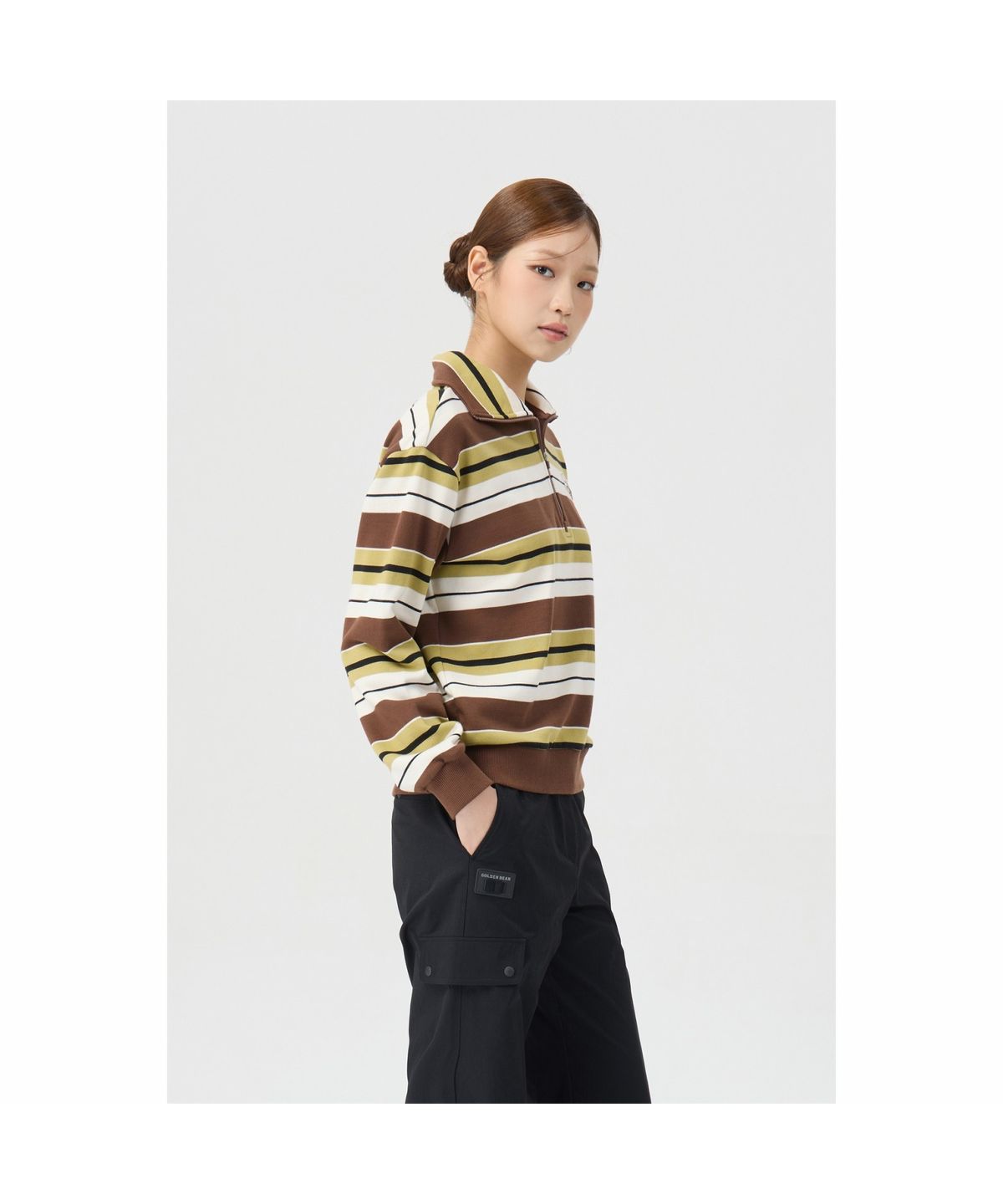 골든베어(GOLDEN BEAR) (여성) Stripe Half Zip-up T-shirt G5TAW26002BRX