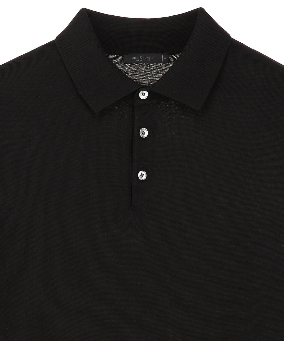 질스튜어트뉴욕 맨(JILLSTUART NEWYORK MEN) [ITALY YARN] 실크코튼 카라 반팔 니트 - 블랙 (JNSW6C001BK)