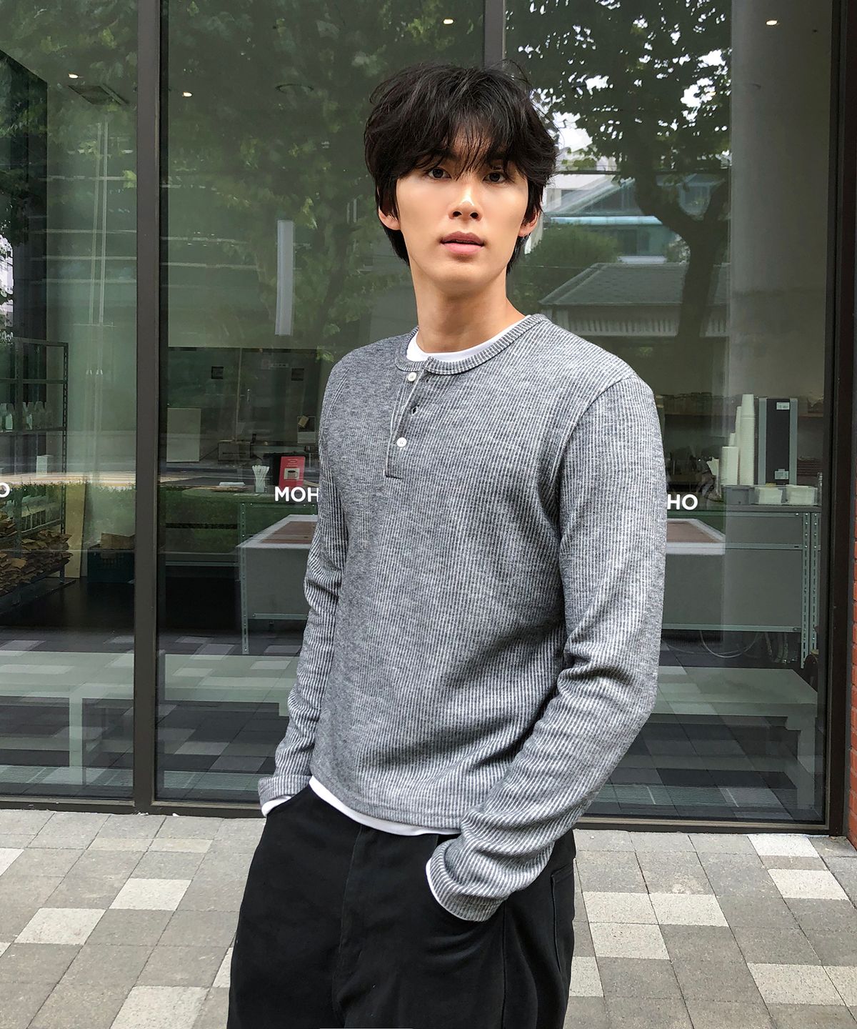 데이(THEY) 레이어드 골지 헨리넥 티셔츠_4 COLOR