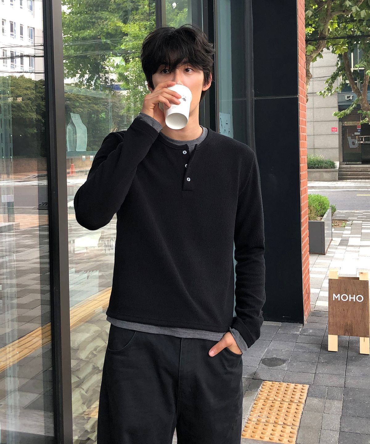 데이(THEY) 레이어드 골지 헨리넥 티셔츠_4 COLOR