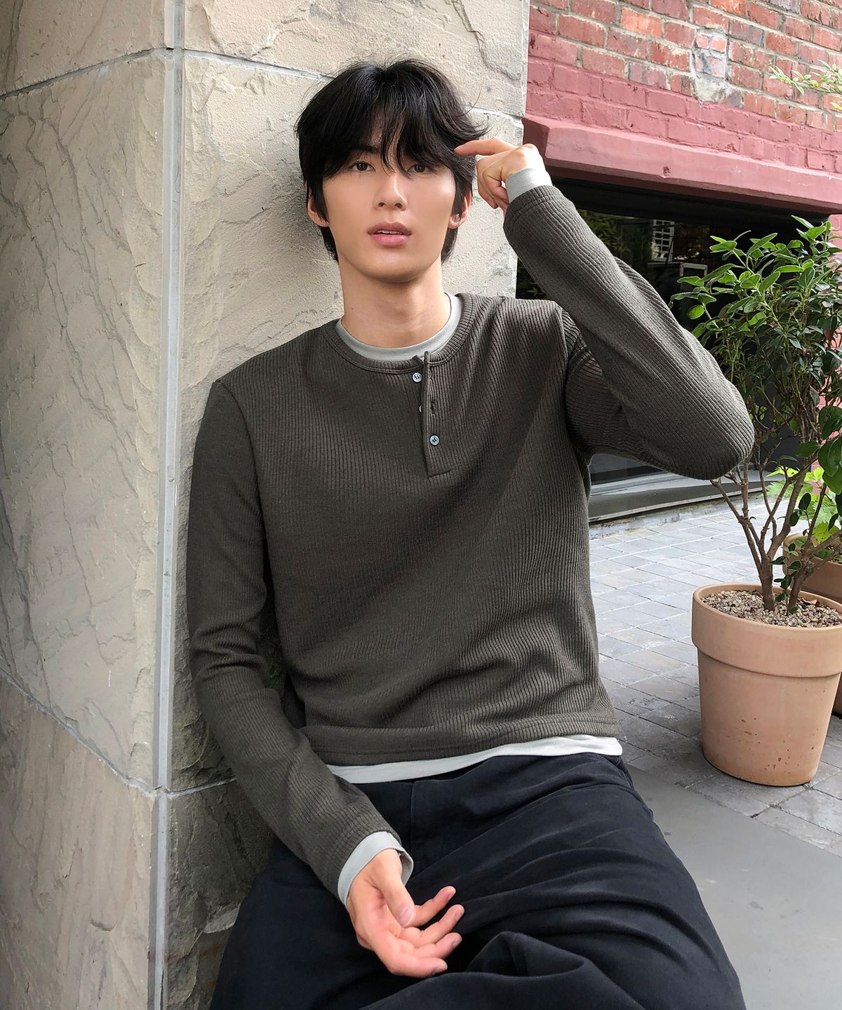 데이(THEY) 레이어드 골지 헨리넥 티셔츠_4 COLOR