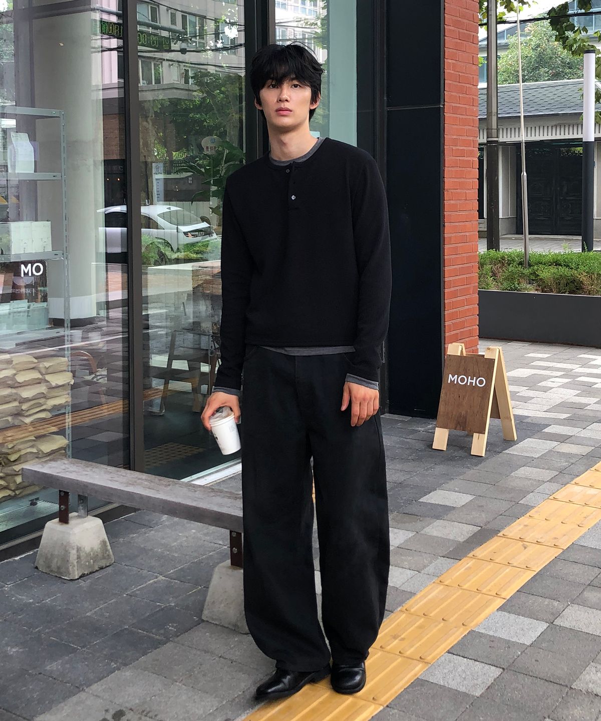 데이(THEY) 커브드 와이드 데님 팬츠_BLACK