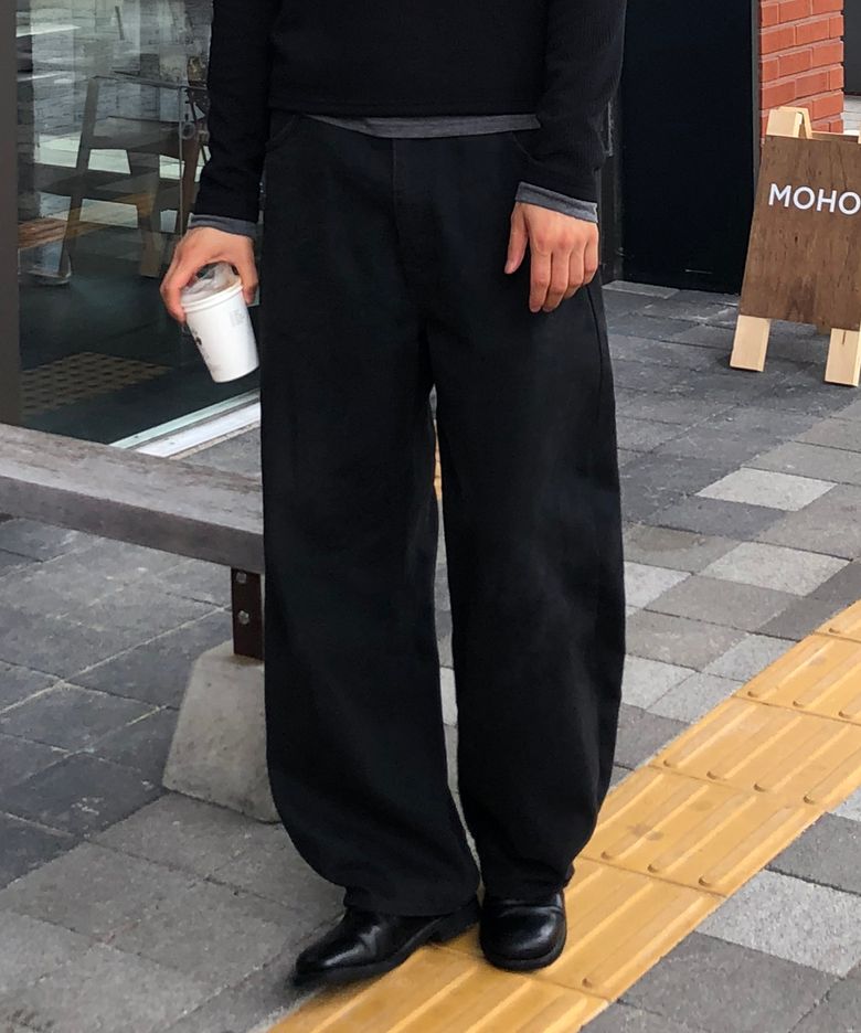 커브드 와이드 데님 팬츠_BLACK