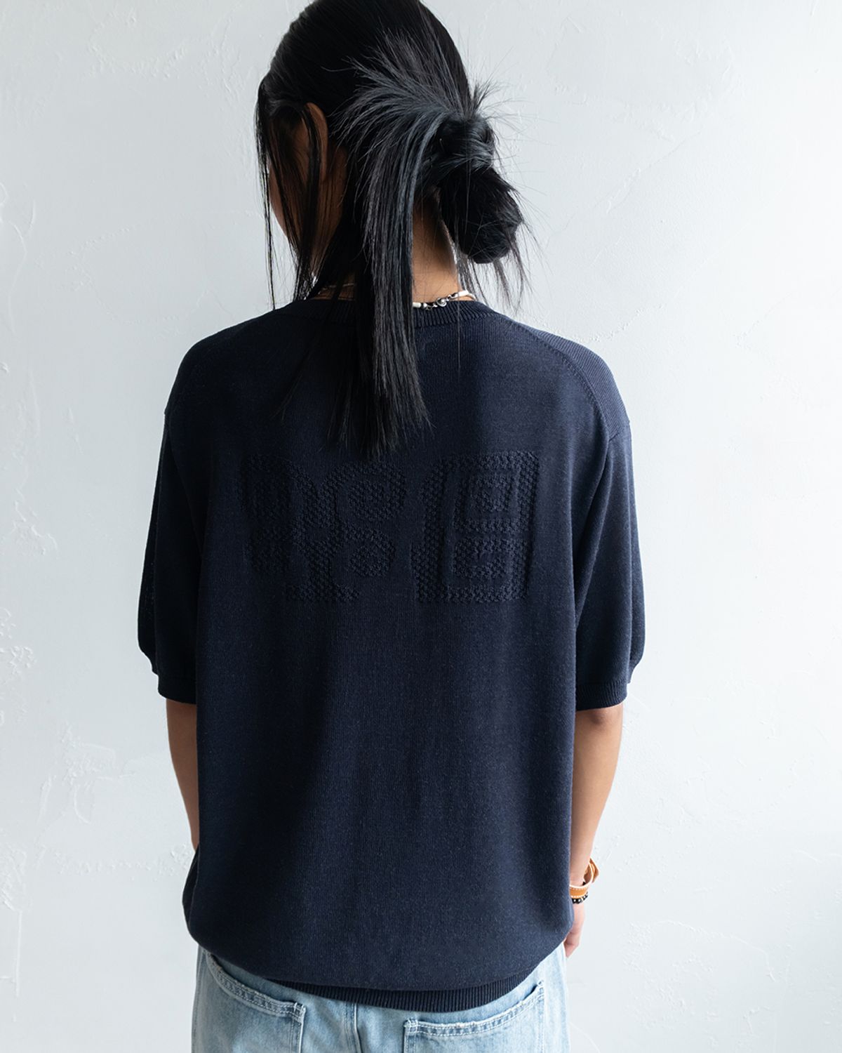 카락터(KARACTOR) Totem short sleeve knit / Navy