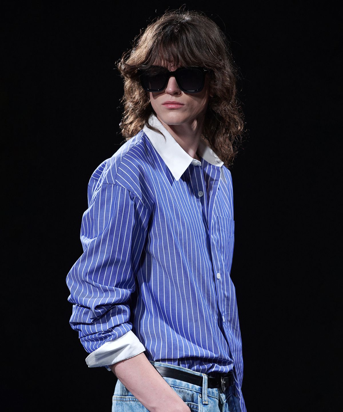 테이크이지(TAKEASY) [DMD] VEIL SL SHIRT - Blue Bold Stripe