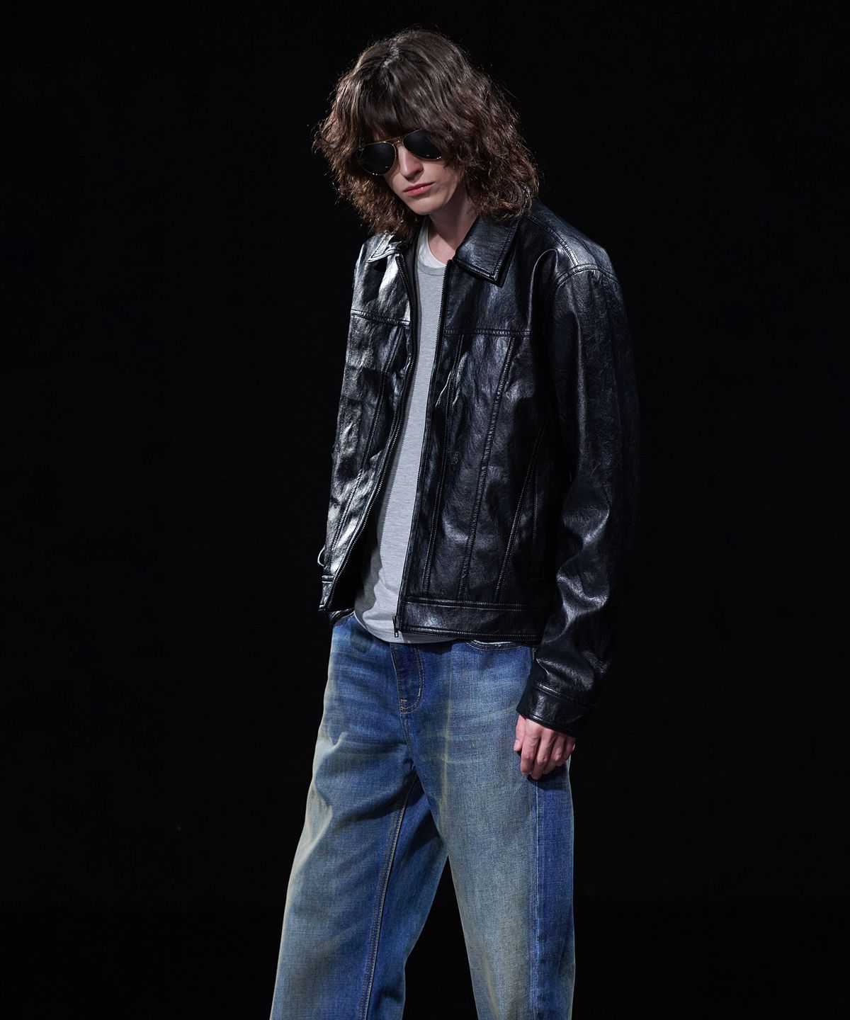 테이크이지(TAKEASY) [DMD] SEGMENT LEATHER JACKET - Black