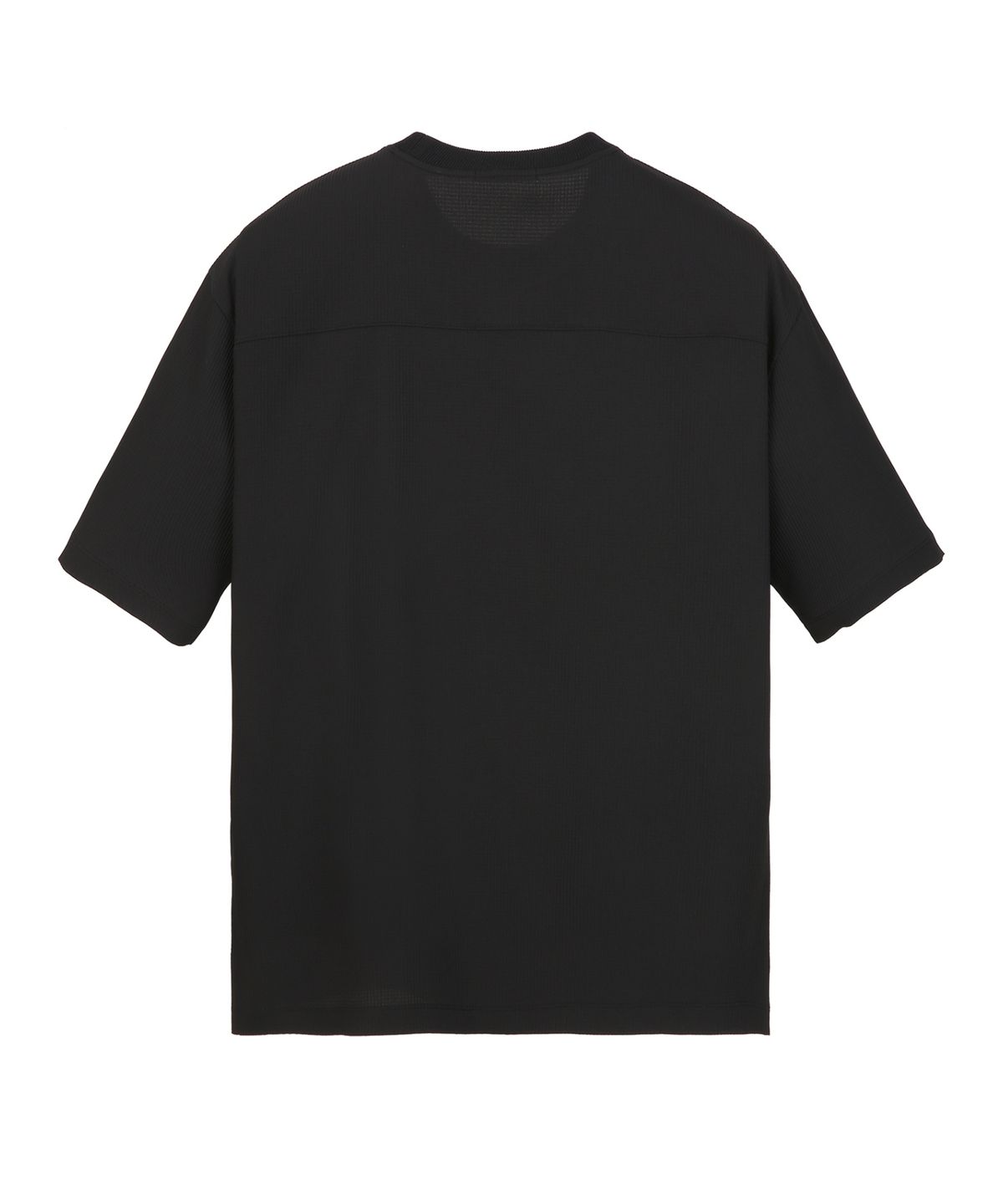 질스튜어트뉴욕 맨(JILLSTUART NEWYORK MEN) [VELCATS] 골지 라운드 반팔 티셔츠 - 블랙 (JNTS6C002BK)