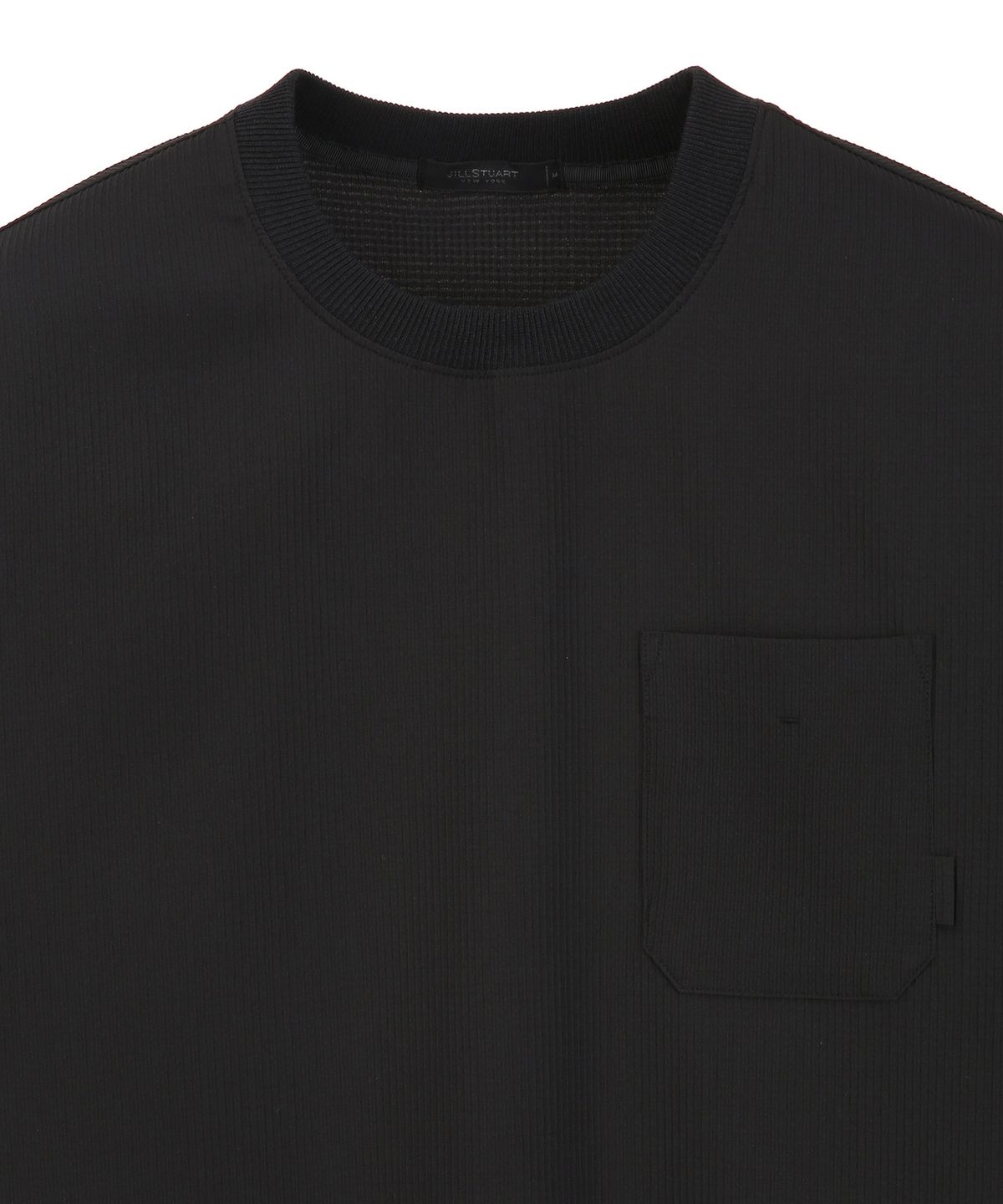 질스튜어트뉴욕 맨(JILLSTUART NEWYORK MEN) [VELCATS] 골지 라운드 반팔 티셔츠 - 블랙 (JNTS6C002BK)