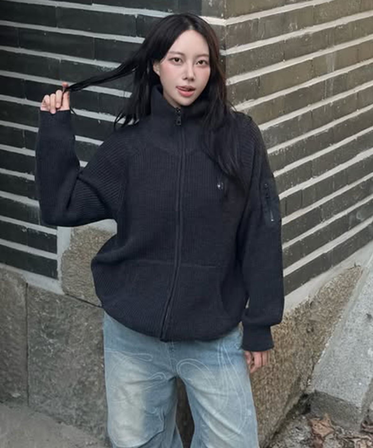 볼컴(VOLCOM) 브릭 라운지 니트 집업(블랙)