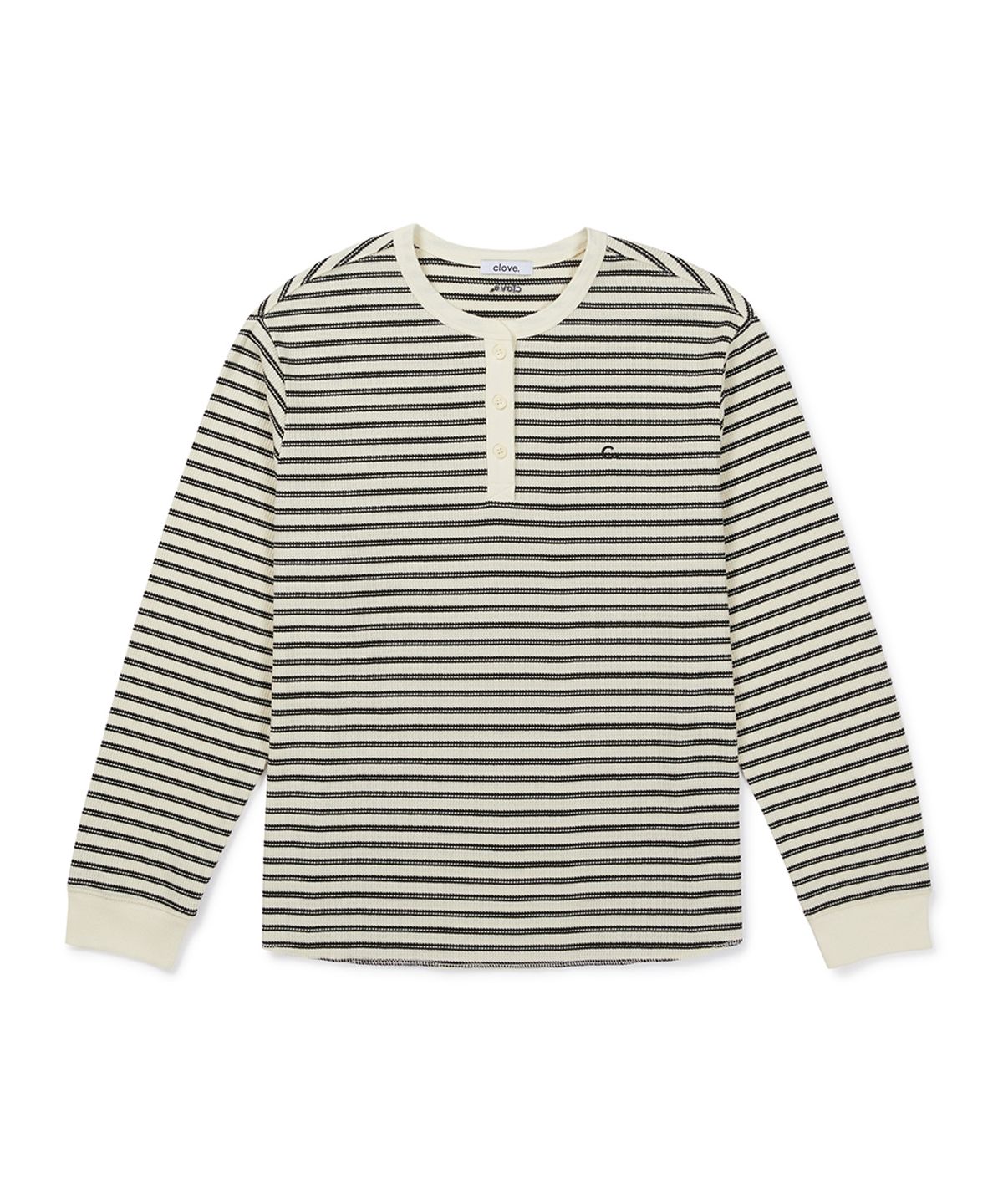 클로브(CLOVE) [26FW clove] Stripe Waffle Henley T-Shirt (Ivory)
