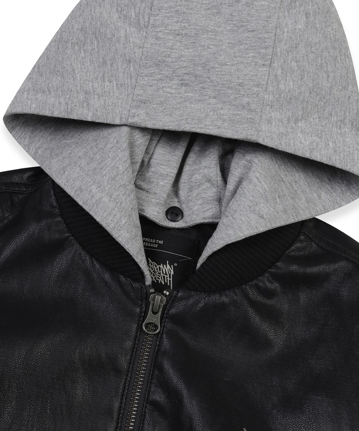 브라운브레스 키즈(BROWNBREATH KIDS) KIDS LEATHER HOOD JACKET - BLACK