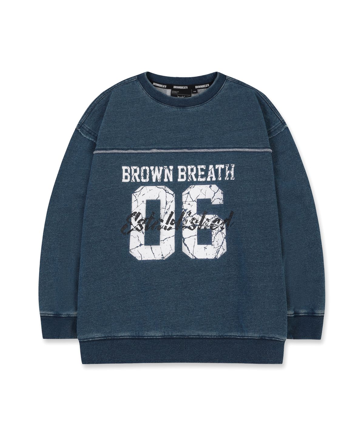 브라운브레스 키즈(BROWNBREATH KIDS) KIDS DENIM RAW CUT CREWNECK - NAVY
