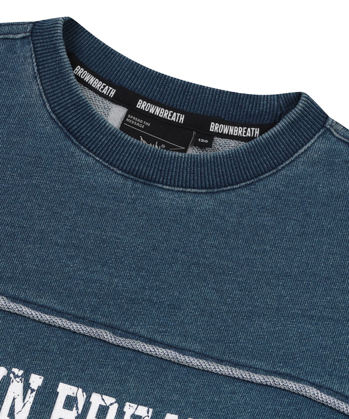 브라운브레스 키즈(BROWNBREATH KIDS) KIDS DENIM RAW CUT CREWNECK - NAVY
