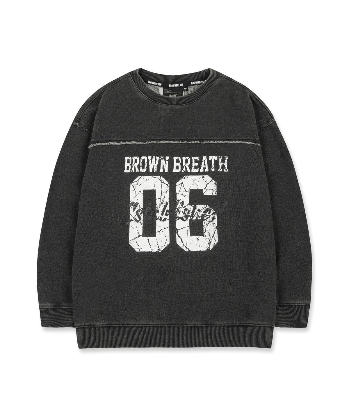 브라운브레스 키즈(BROWNBREATH KIDS) KIDS DENIM RAW CUT CREWNECK - DARK GREY