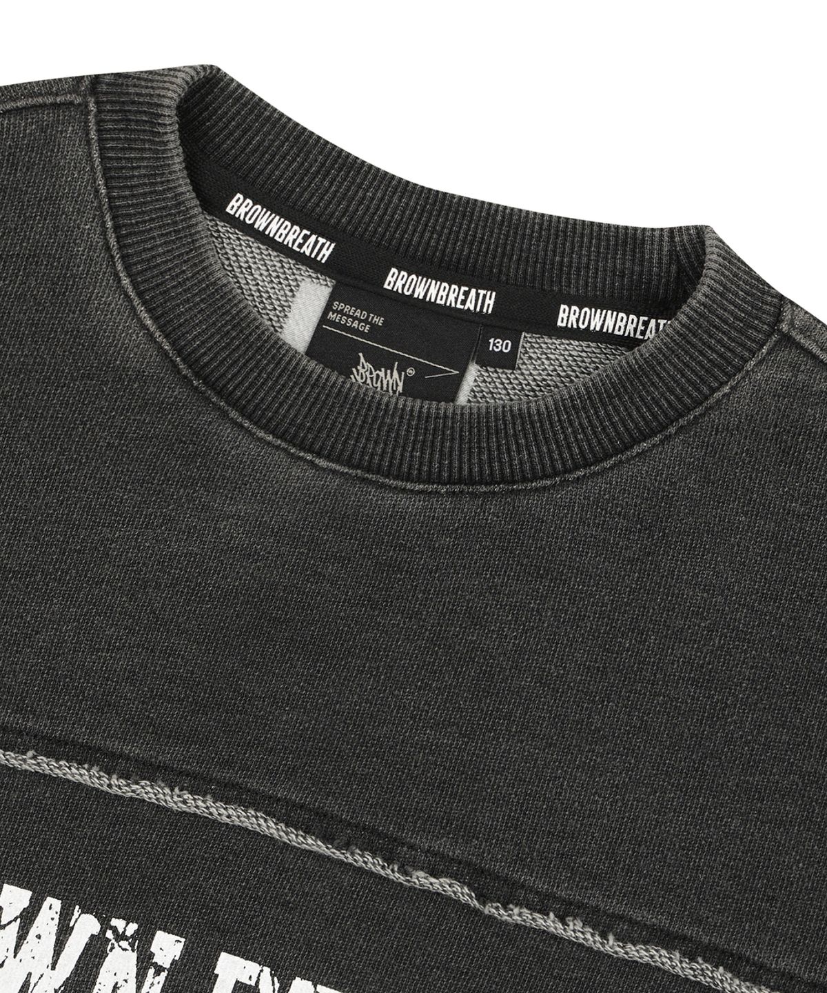 브라운브레스 키즈(BROWNBREATH KIDS) KIDS DENIM RAW CUT CREWNECK - DARK GREY