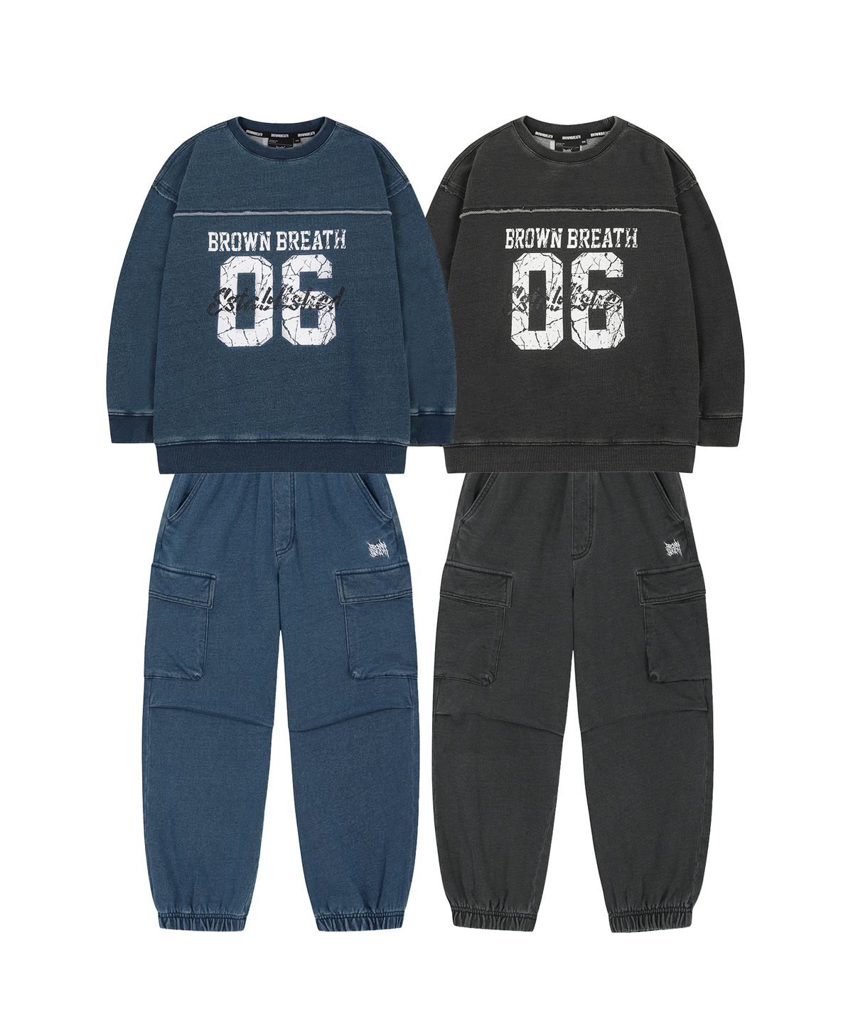 브라운브레스 키즈(BROWNBREATH KIDS) KIDS DENIM RAW CUT CREWNECK SET UP - 2COLOR