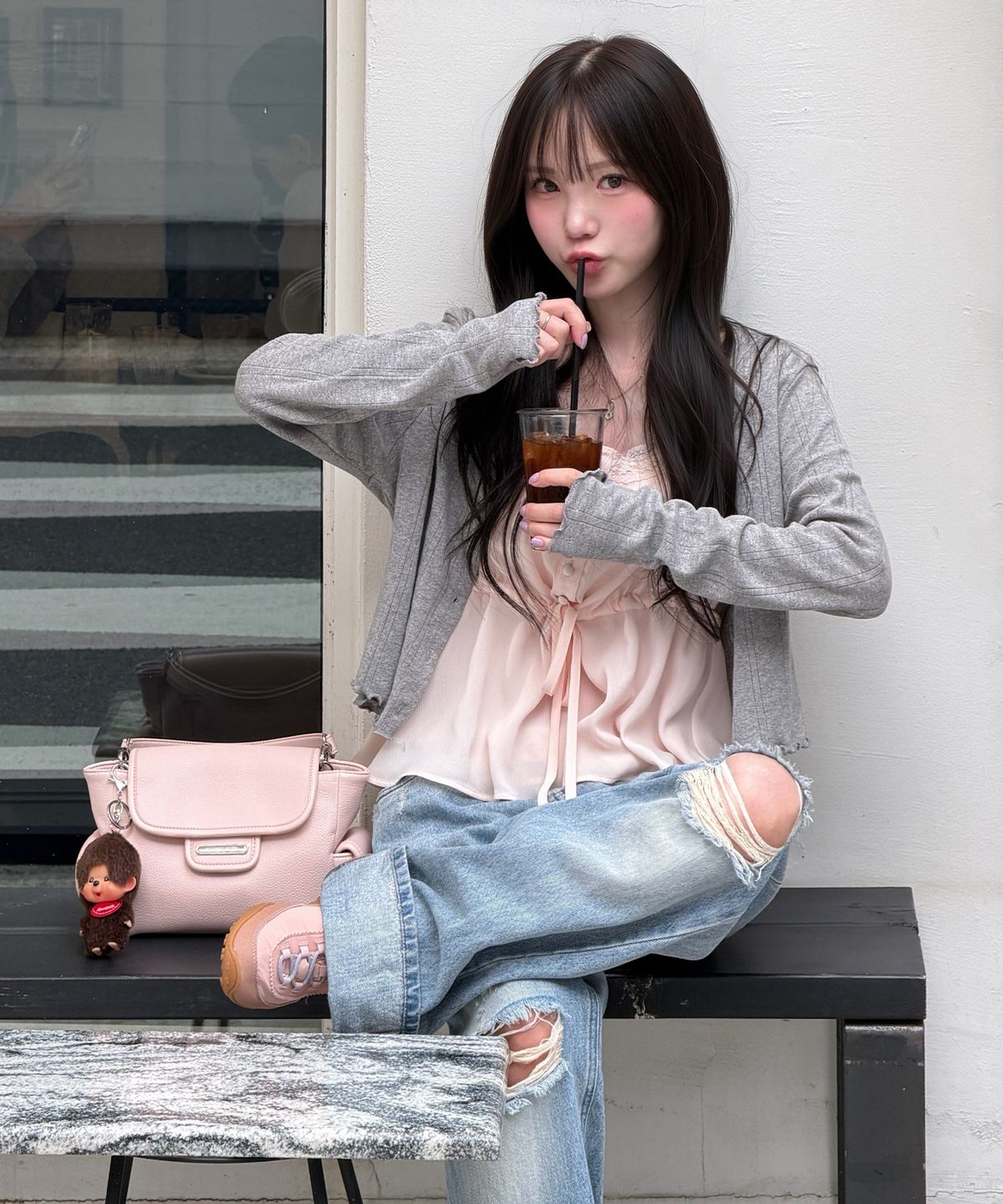 웬즈데이오아시스 포 우먼(WEDNESDAYOASISFORWOMEN) [무신사 에디션 X 세니] 소프트 웨이브 롱슬리브 카디건_MELANGE