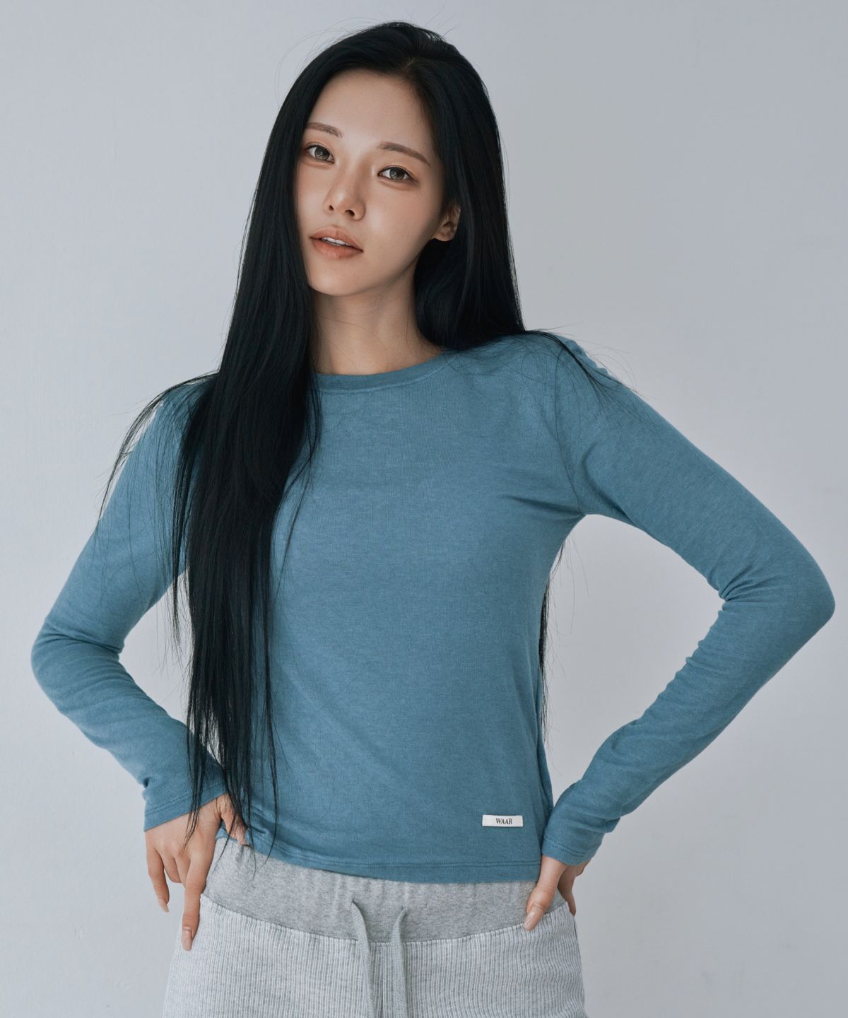 와르 포 우먼(WAARFORWOMAN) WT-96 마일드 캐시 티셔츠_블루