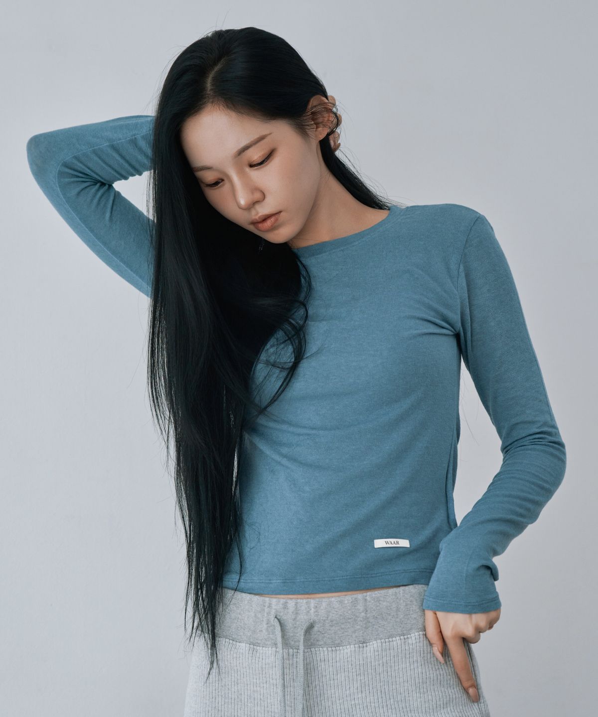 와르 포 우먼(WAARFORWOMAN) WT-96 마일드 캐시 티셔츠_블루